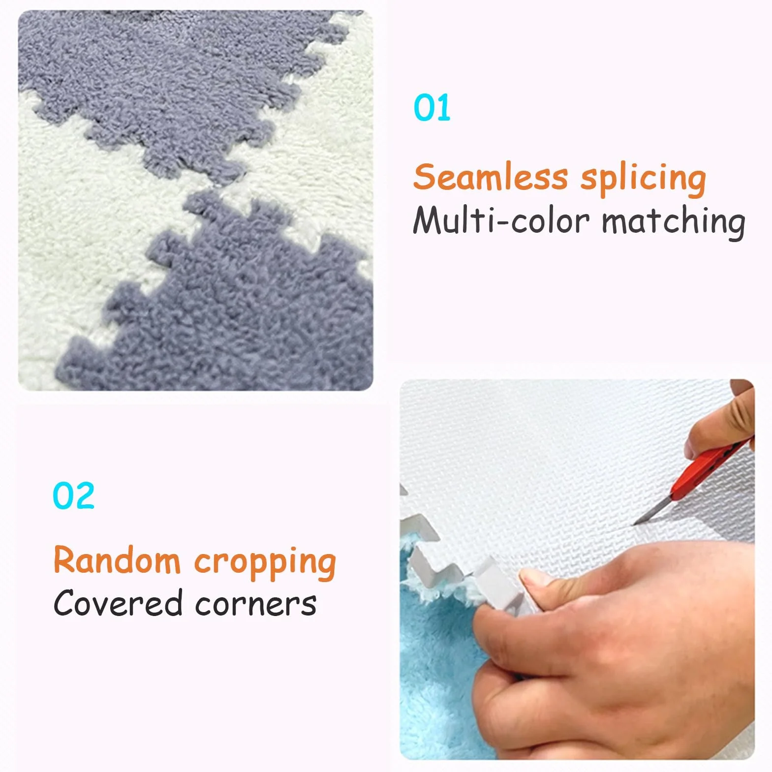 Palymats Tappetino in schiuma ad incastro in peluche da 12 pezzi, pavimento for giochi a puzzle shaggy, piastrelle in moquette fuzzy, tappeti quadrati da 12x12 pollici for la sala giochi della camera