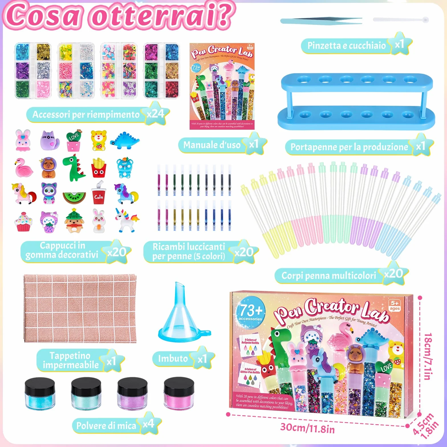 Kazzley Laboratorio delle Penne 73 Pezzi, Fabbrica delle Penne crea 20 Penne Glitter, Lavoretti Creativi per Bambini 5-12 Anni