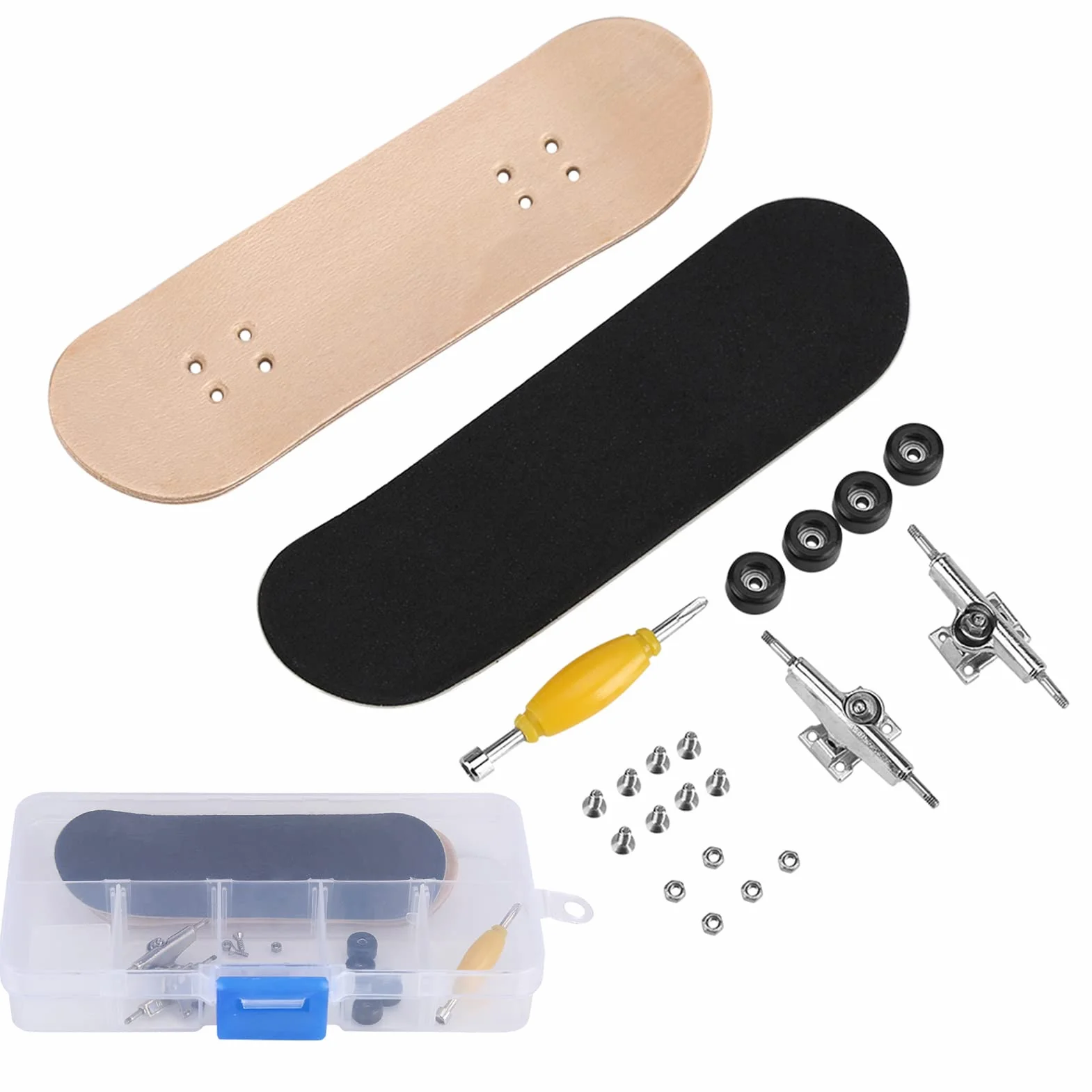 Fingerboard Professionale, Mini Finger Skateboard in Acero di Legno Completo Finger Board Ragazzo Giocattolo con Scatola per Giocare o Come Decorazione (Nero)