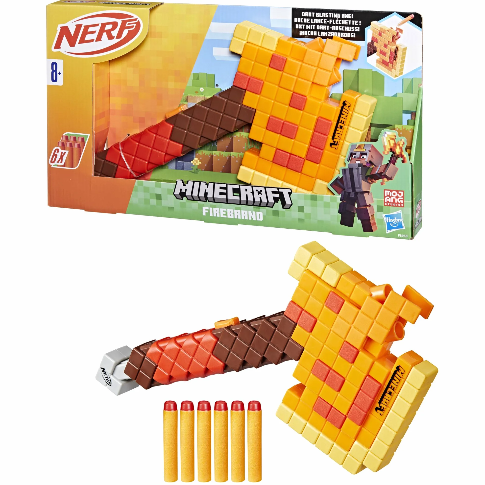 Nerf Minecraft Firebrand Ascia Lancia-Dardi 6 Dardi Gommapiuma Giocattolo