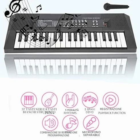 Tastiera elettronica, pianoforte digitale a 37 tasti con funzione di registrazione microfonica, adatto ai principianti per esercitarsi