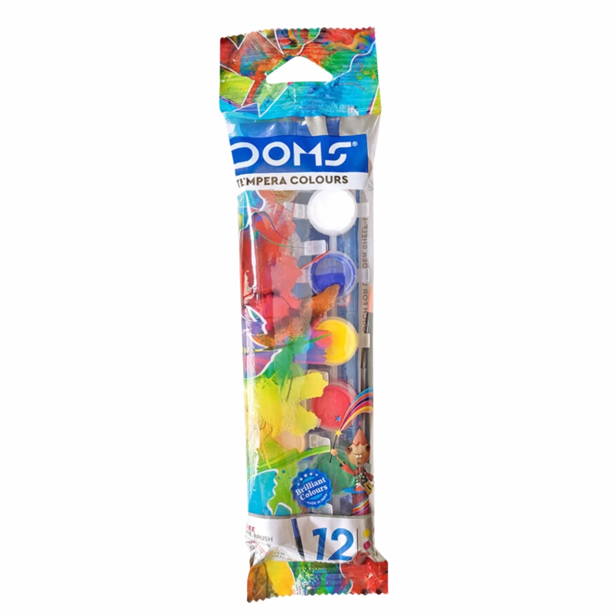 Doms Set 12 Tempere in Vasetto 3 ml – Colori Assortiti + 1 Pennello incluso, Pittura per Bambini e Scuola