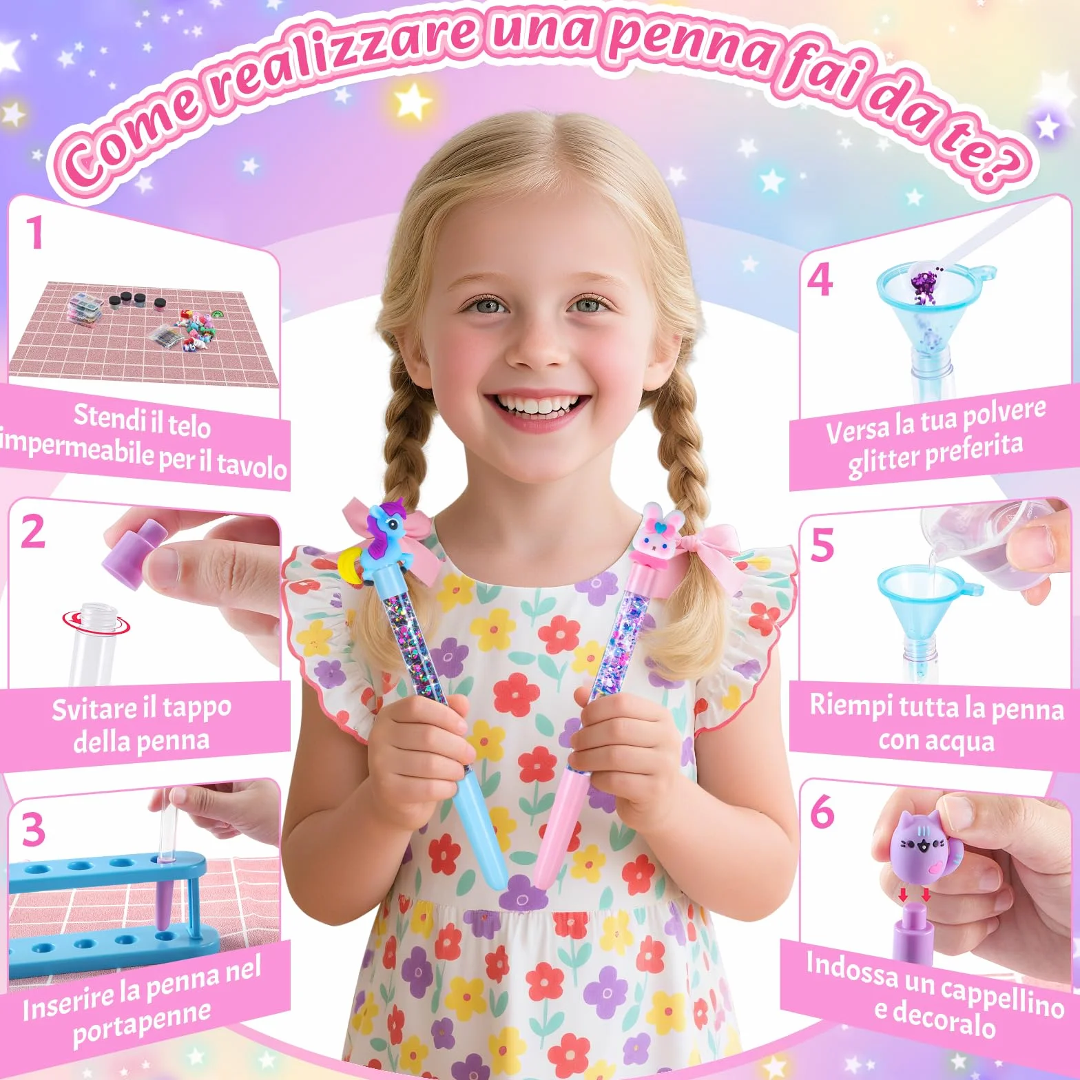 Kazzley Laboratorio delle Penne 73 Pezzi, Fabbrica delle Penne crea 20 Penne Glitter, Lavoretti Creativi per Bambini 5-12 Anni