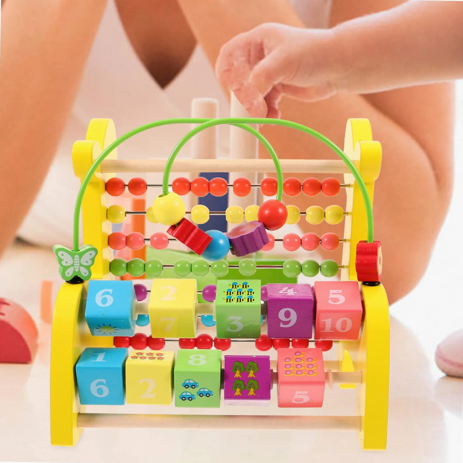 BESTonZON Abaco Giocattolo Giraffa in Legno per Ragazzo Ragazza, 1 Pz | Strumento Didattico per Contare, Riconoscimento di Numeri, Figure e Colori, per Ragazzo Ragazza