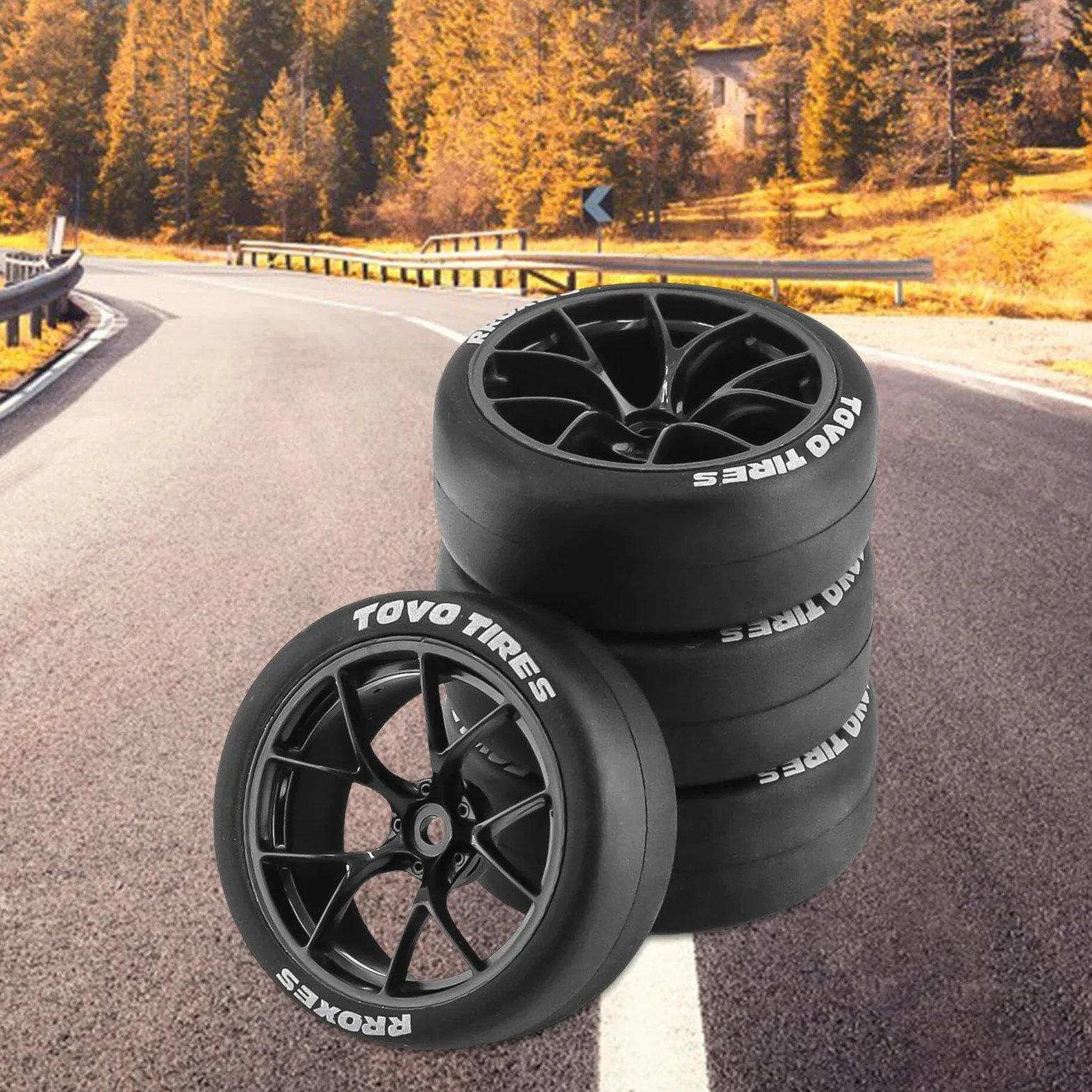 Amagogo 4X Ruote E Pneumatici per Veicoli Rc, Rc Auto Rally Pneumatici di Ricambio 12mm Mozzo Resistente all'Usura Durevole per Xv01 1/10 su Strada Touring Car Accessori, Nero