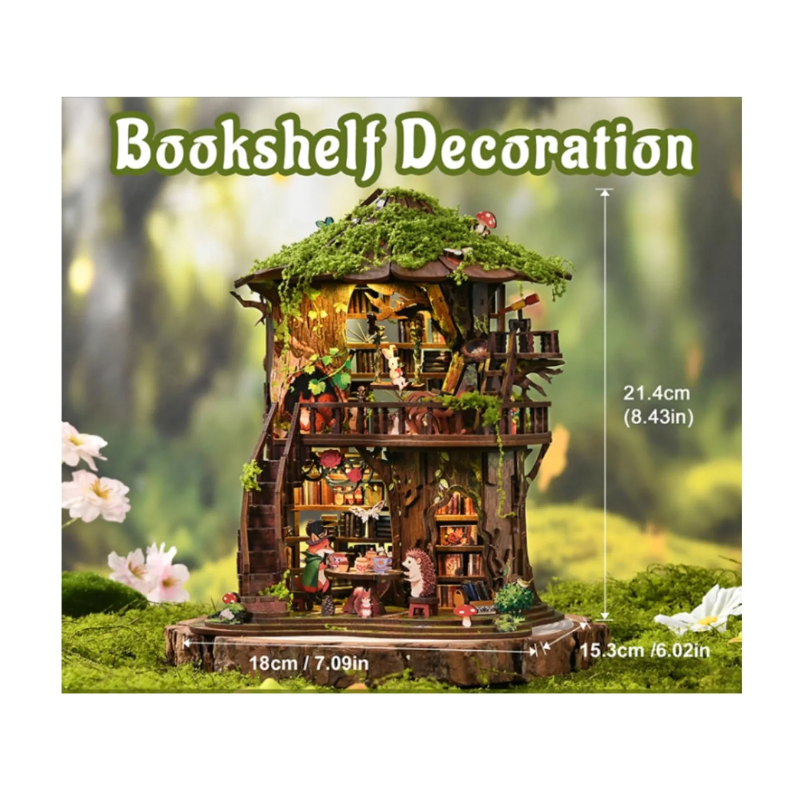 Modello 3D da Assemblare in Legno Regalo Creativo Modello 3D da Assemblare Montare Decorazione Fiabesca Miniatura Libreria Magica per Scaffale