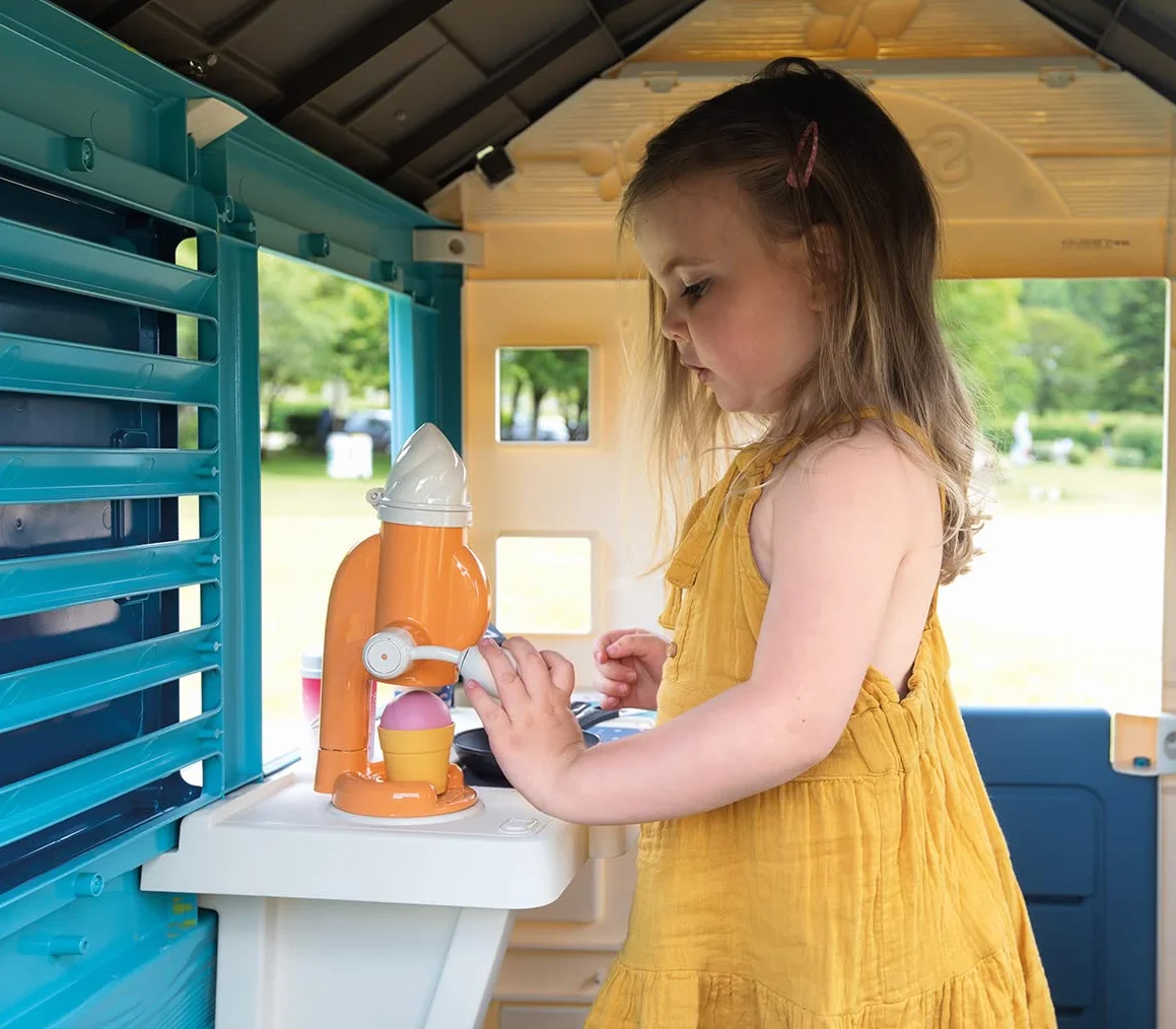 Smoby Casetta Sweety Corner Gelateria, 7600810718, + 2 Anni, con 18 Accessori Inclusi
