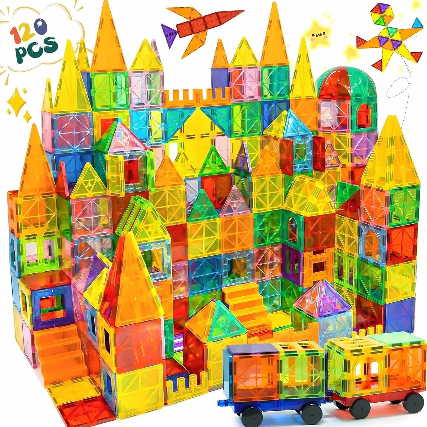 Olvy Set 74 Blocchi Magnetici per Bambini, Piastrelle Magnetiche Montessori, Gioco di Costruzioni 3+ Anni
