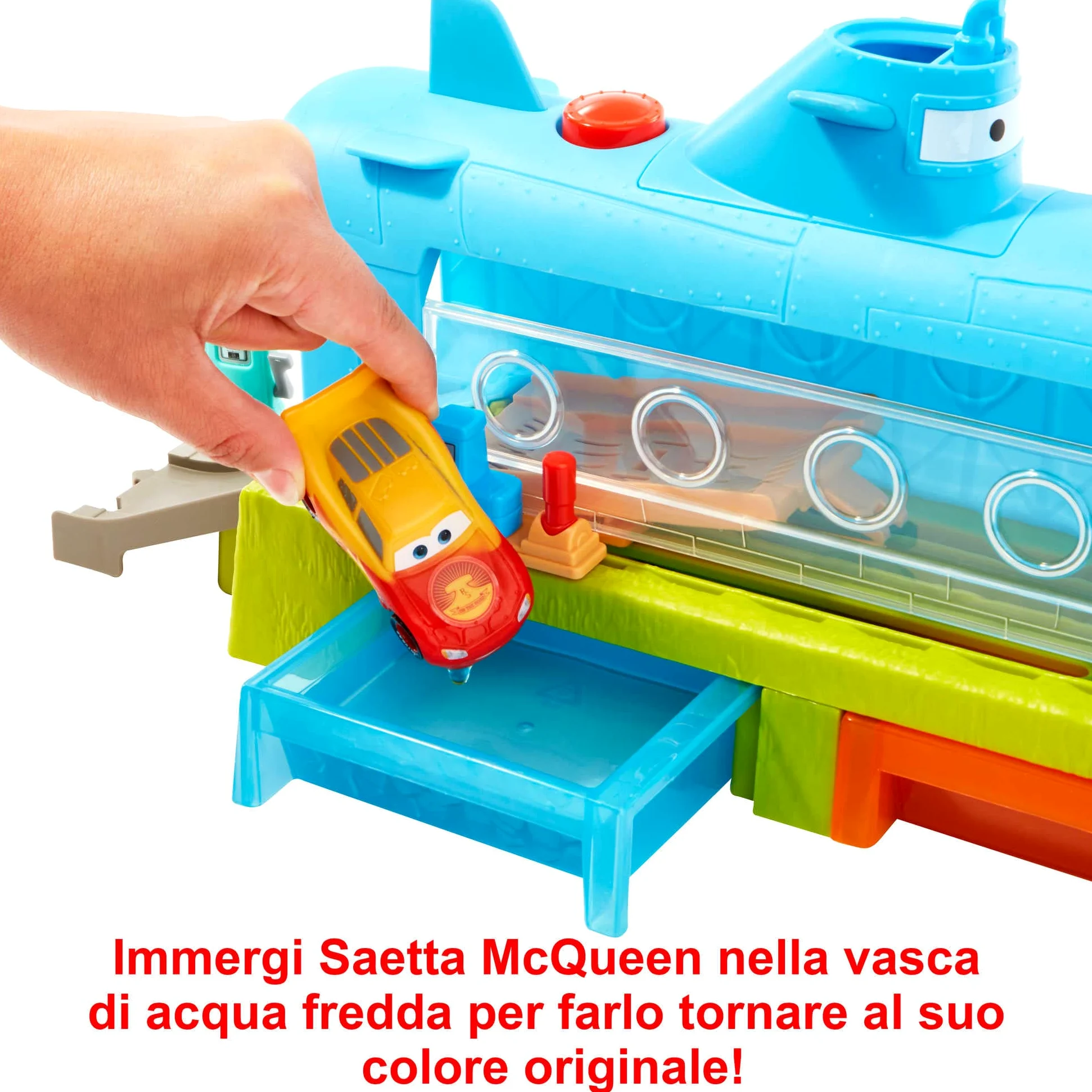 Mattel Disney Pixar Cars - Autolavaggio balena-sottomarino cambia colore playset con veicolo cambia colore, Giocattolo per Bambini 4+ Anni, HGV70
