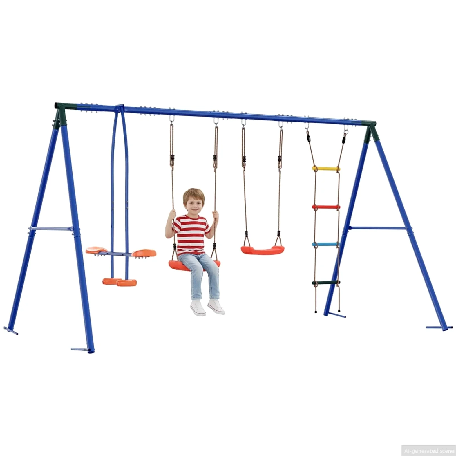 Set di altalena per esterni, multicolore, 330 x 185 x 185 cm, in acciaio PE, parco giochi per bambini dai 3 anni in su, resistente alle intemperie, struttura stabile, sedile regolabile, per