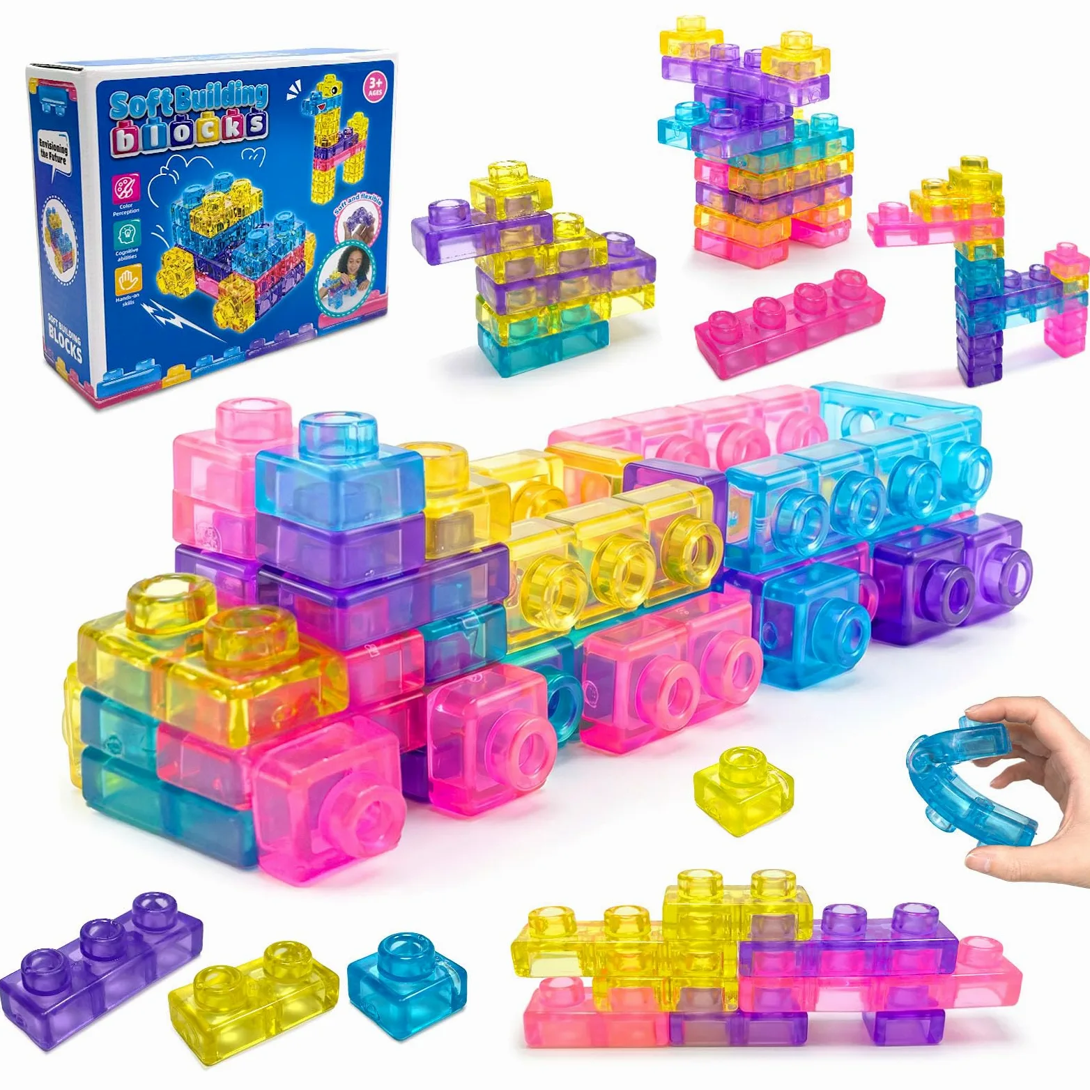 Blocchi da Costruzione Sensoriali, 40 Pezzi Jelly Blocchi, Gioco Espandibili, Morbidi e Flessibili, Giochi Sensoriali