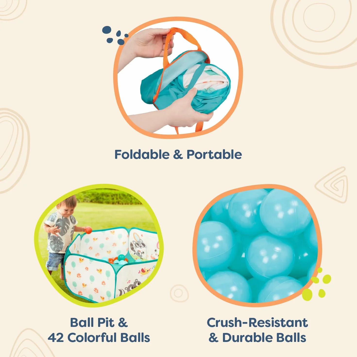 B. toys - Mini Spazio Giochi - Fossa delle Palline - 42 Palline Colorate - Pieghevole e Portatile - Set di Giochi Attivi per Bambini e Ragazzi - 1 Anno +