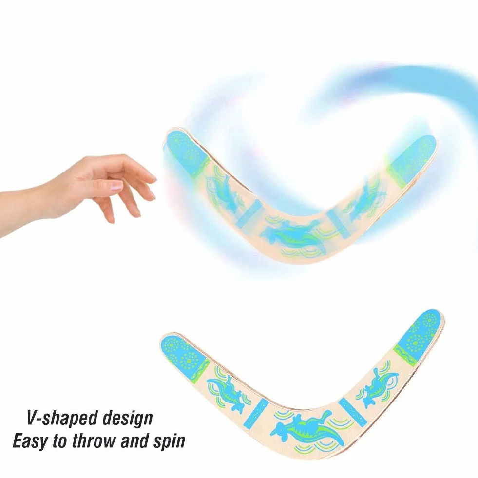Wakects Boomerang in Legno a Forma di V, Disco Volante per Bambini, Gioco Sport all'Aria Aperta, Blu