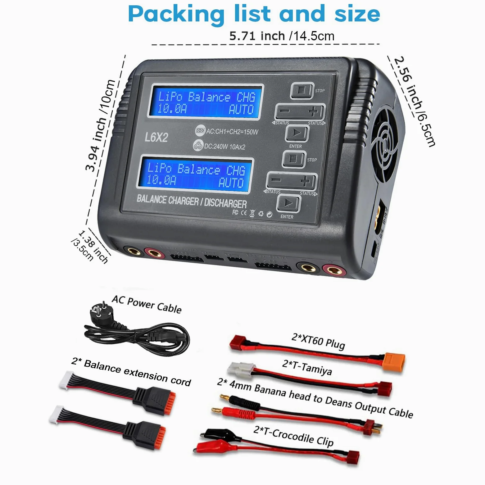 Haisito L6X2 Duo RC Balance Charger/Scaricatore per Lilon LiPo Life LiHV NiCd NiMH PB Smart Batteria Dual Multicciatore AC 150W/DC 240W 10A x 2