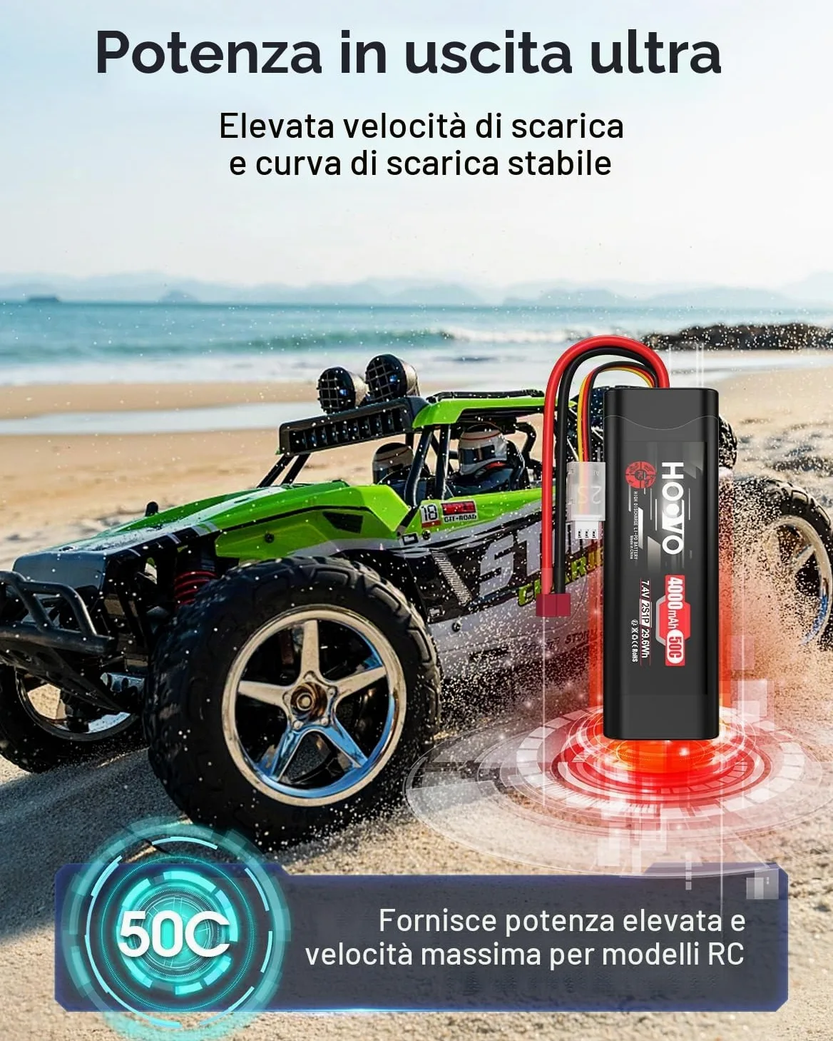 Batteria 2S RC 7,4 V 50 C 4000 mAh LiPo con spina Dean Style T Batterie HOOVO per RC Car Truck Boot Hobby Quadcopter Truggy Racing Driving (2 pezzi)