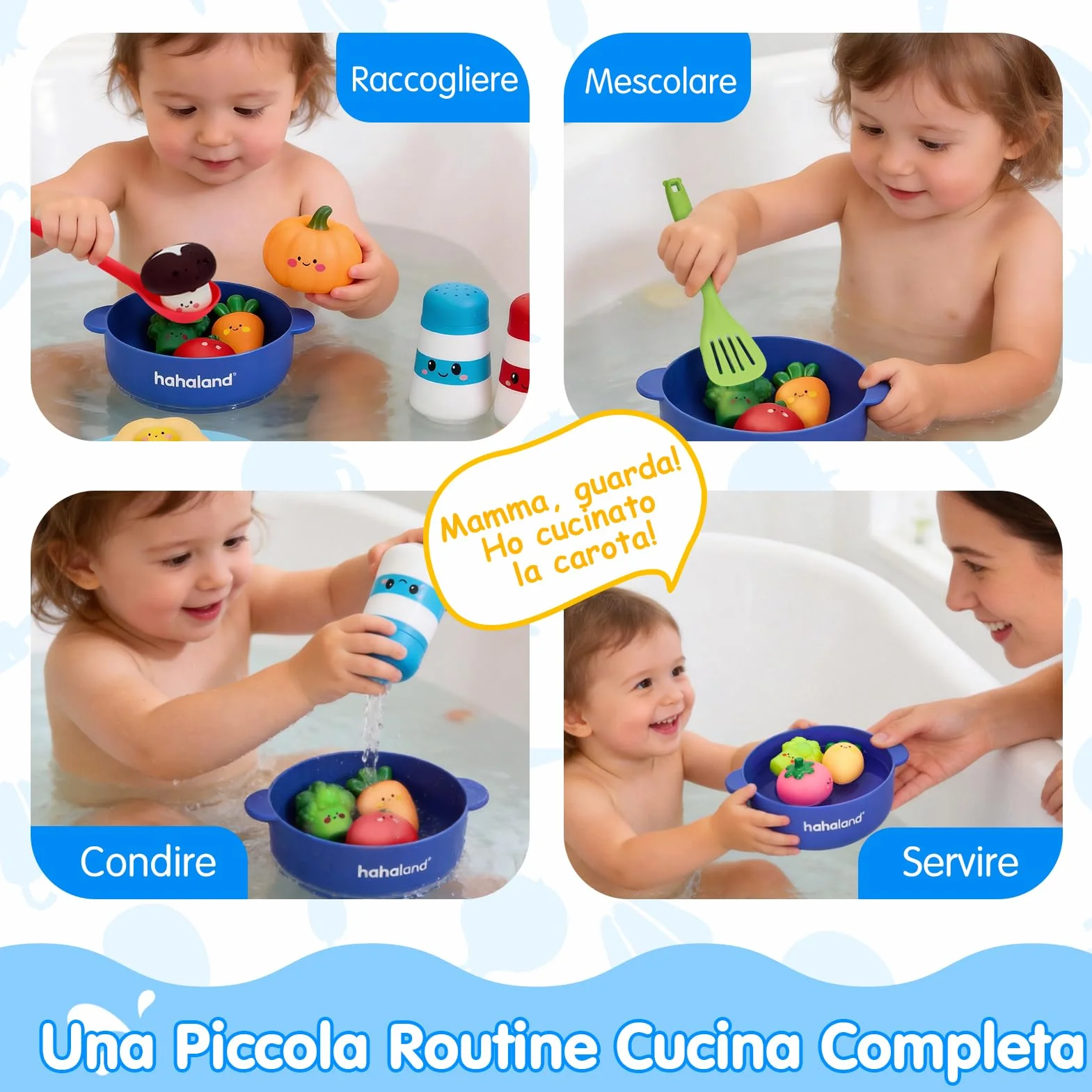 hahaland Giochi Bagnetto Neonato con Colori Mutevoli, 15 PCS Giochi Acqua Piscina Bambini in Silicone, Giocattolo Vasca da Bagno Bimbo Bimba 1 2 3 Anni