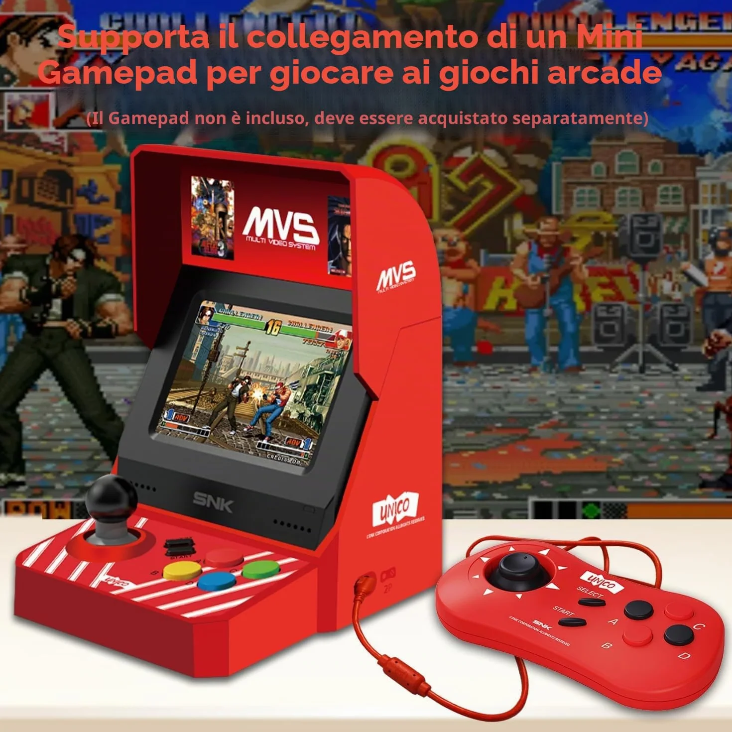 UNICO MVS Mini Arcade, 45 Gmeas Classici con Licenza SNK, Tra cui The King of Fighters, Metal SLUG ecc., Supporta Uscita HDMI per Schermo Grande / 2 Porte per Gamepad / Regali per Adulti e Bambini