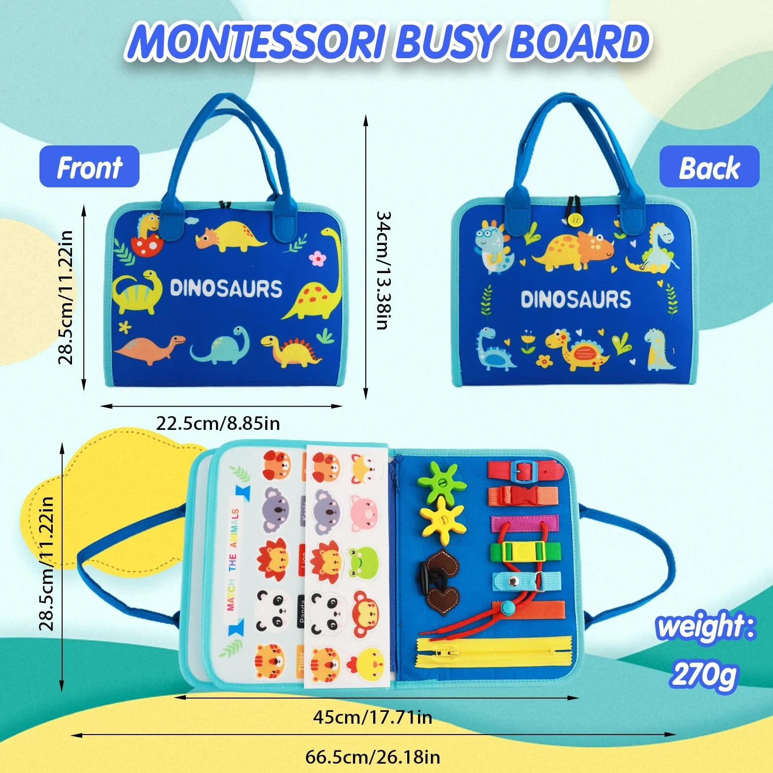 Busy Board Giochi Montessori 1 2 3 4 Anni, Libro Montessori Interattivo con 5 Strati, Pannello Sensoriale Bambini Montessori in Feltro, Libro Sensoriale Educativo Portatile per Infanzia