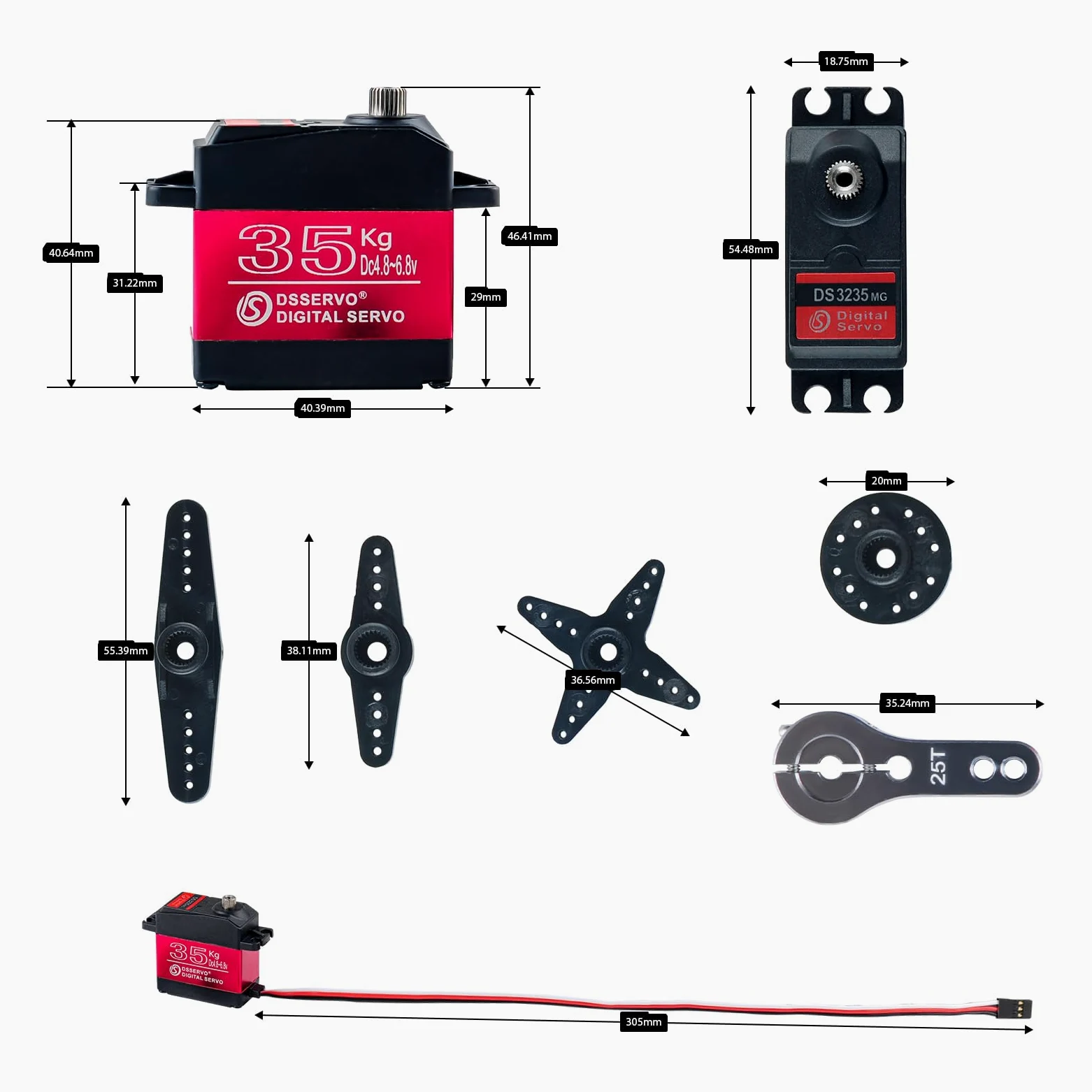 Servo digitale 35KG 6V DS3235 RC 270 gradi impermeabile IP66 con braccio servo 25T
