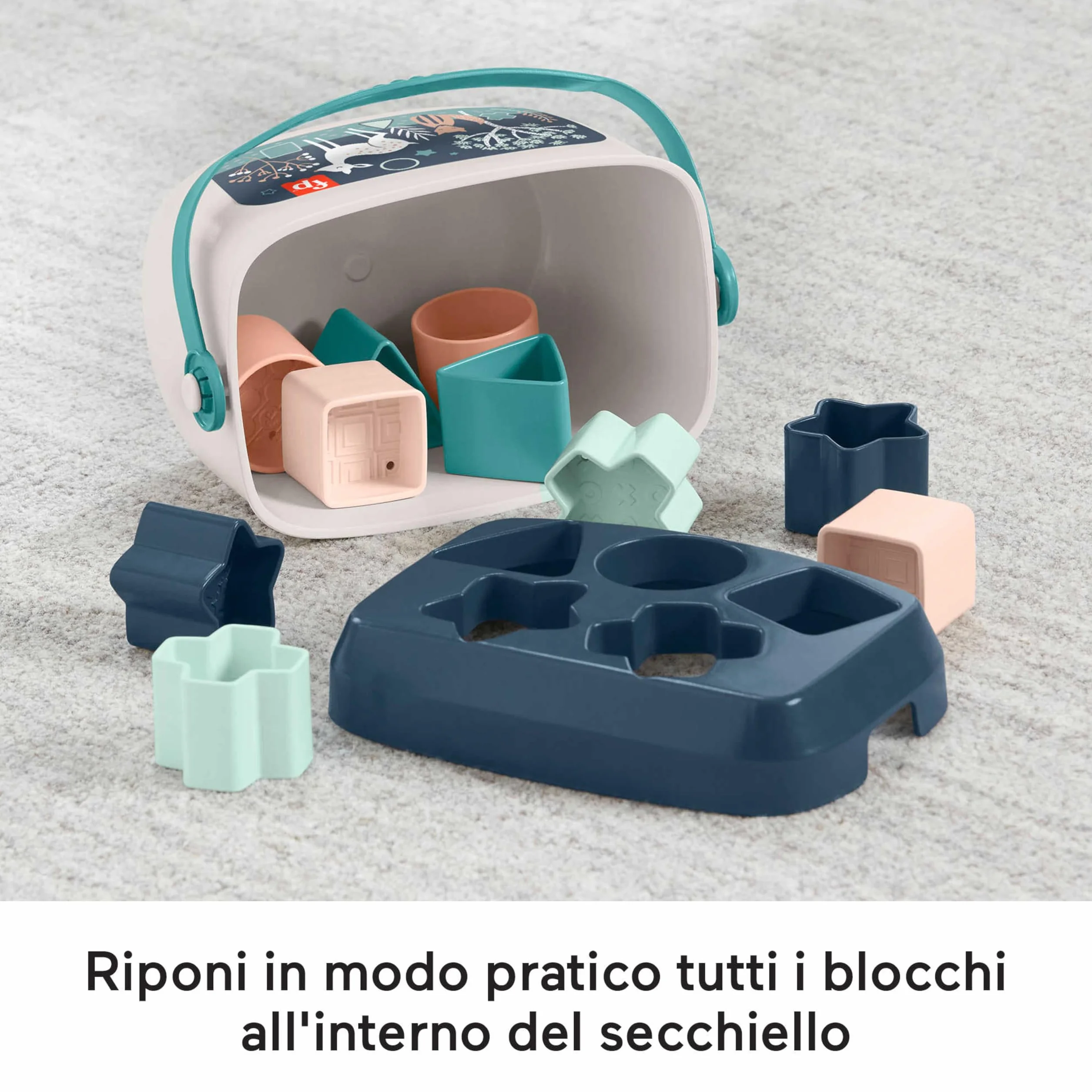 Fisher-Price - Blocchi Assortiti Cerbiatto Blu, Set di 10 Blocchi da Impilare e Identificare per Neonati dai 6 Mesi in su, Giocattolo per Bambini 6+ Mesi, HJP20 [Esclusivo Amazon]