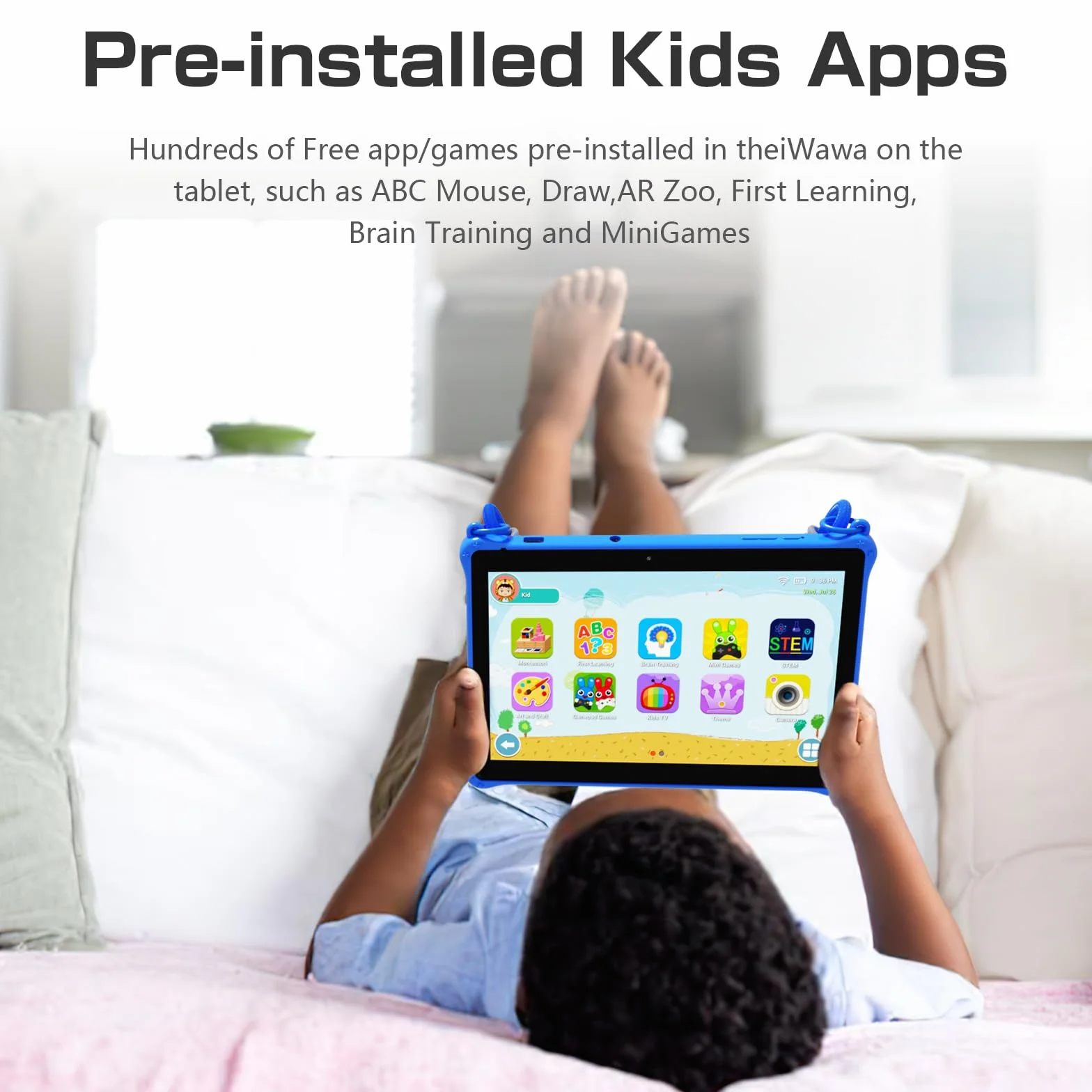 PRITOM Tablet per bambini da 10 pollici con Android 13 da 64 GB, espandibile a 512 GB, doppia fotocamera, tablet per bambini dai 3 anni in su (blu)