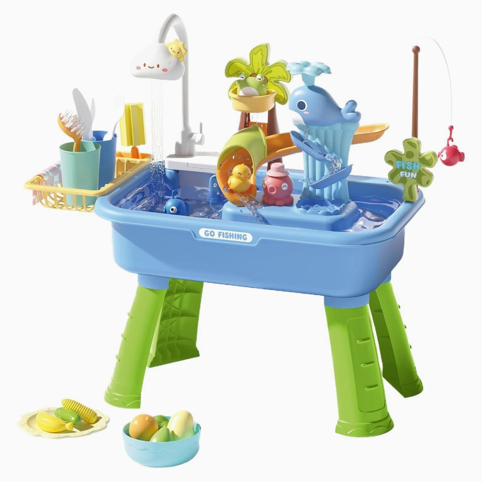 Tavolo d'Acqua Di Pesca Giocattolo Sensoriale | Tavolo Da D'Acqua Da Esterno Per Maschi Bambino Giardino Spiaggia Asilo Scuola Materna Campeggio Interno Patio