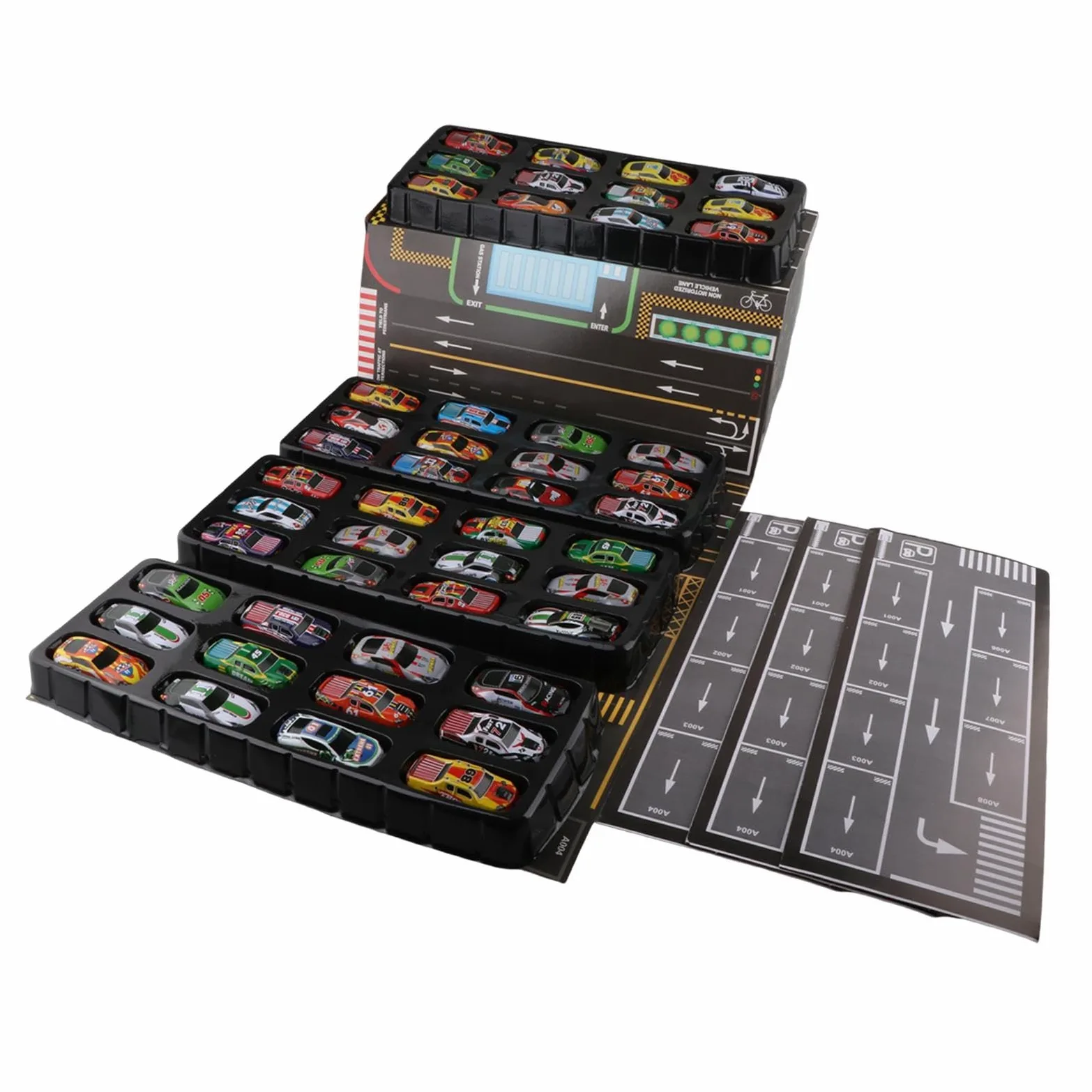 Set di 48 Mini a Retrocarica in Metallo, Auto da Corsa, Veicolo da Gioco, Garage, Pista, Piccola Macchinina Giocattolo, a Frizione, Conteni, Rosso