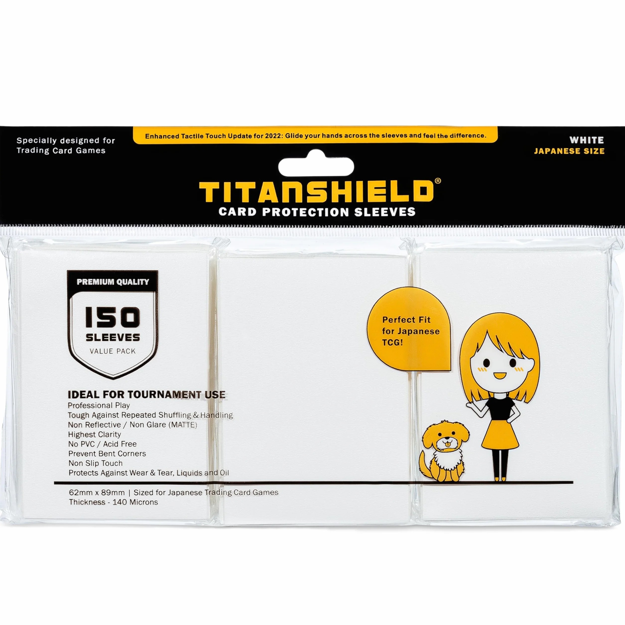 TitanShield (150 buste) piccole dimensioni giapponesi carte da scambio carte protettive compatibile con Yu-Gi-Oh!, Cardfight!! Vanguard & Photocards (bianco)