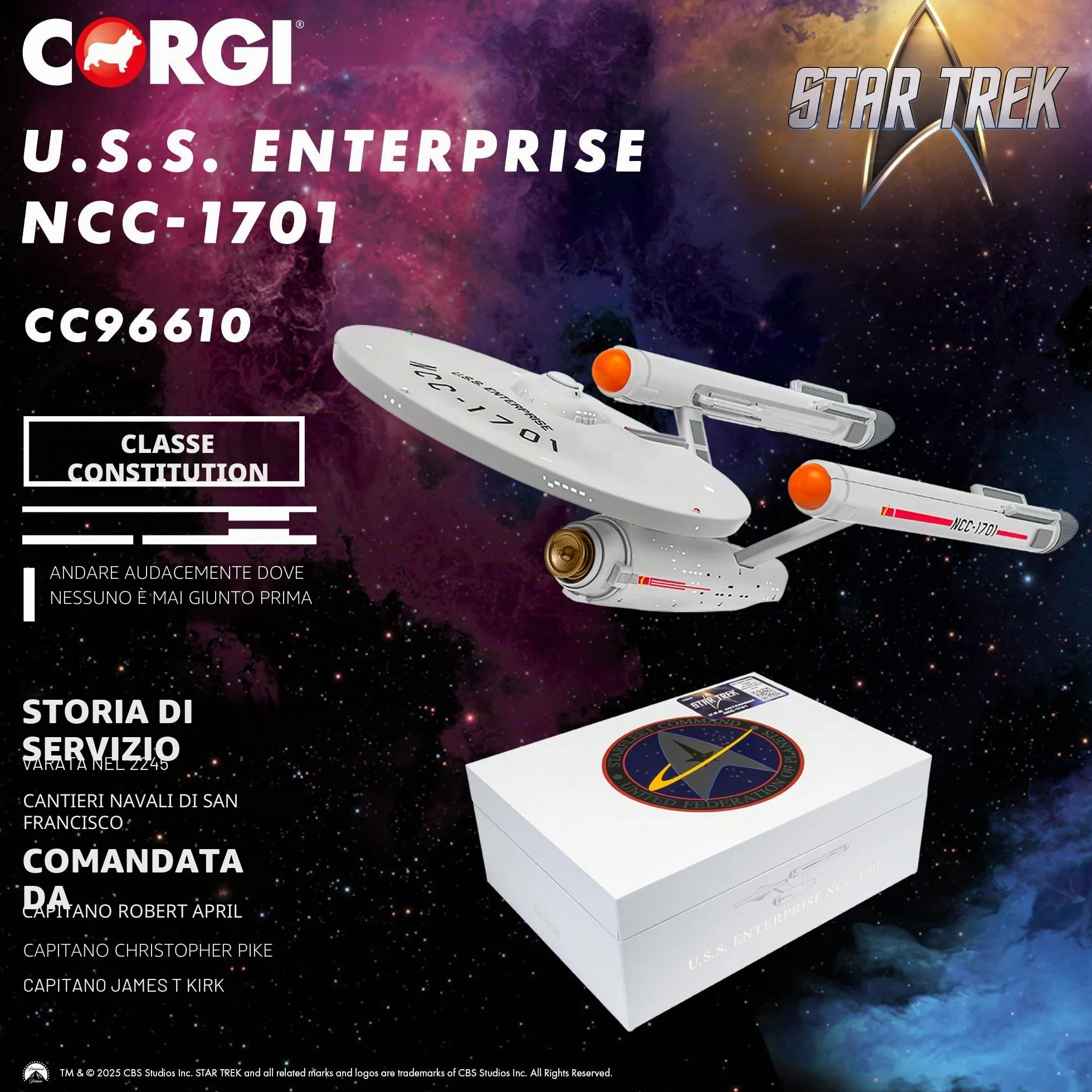 Corgi CC96610 Star Trek, USS Enterprise NCC-1701 (La serie originale), Licenza di film TV e modello da collezione pressofuso per eventi