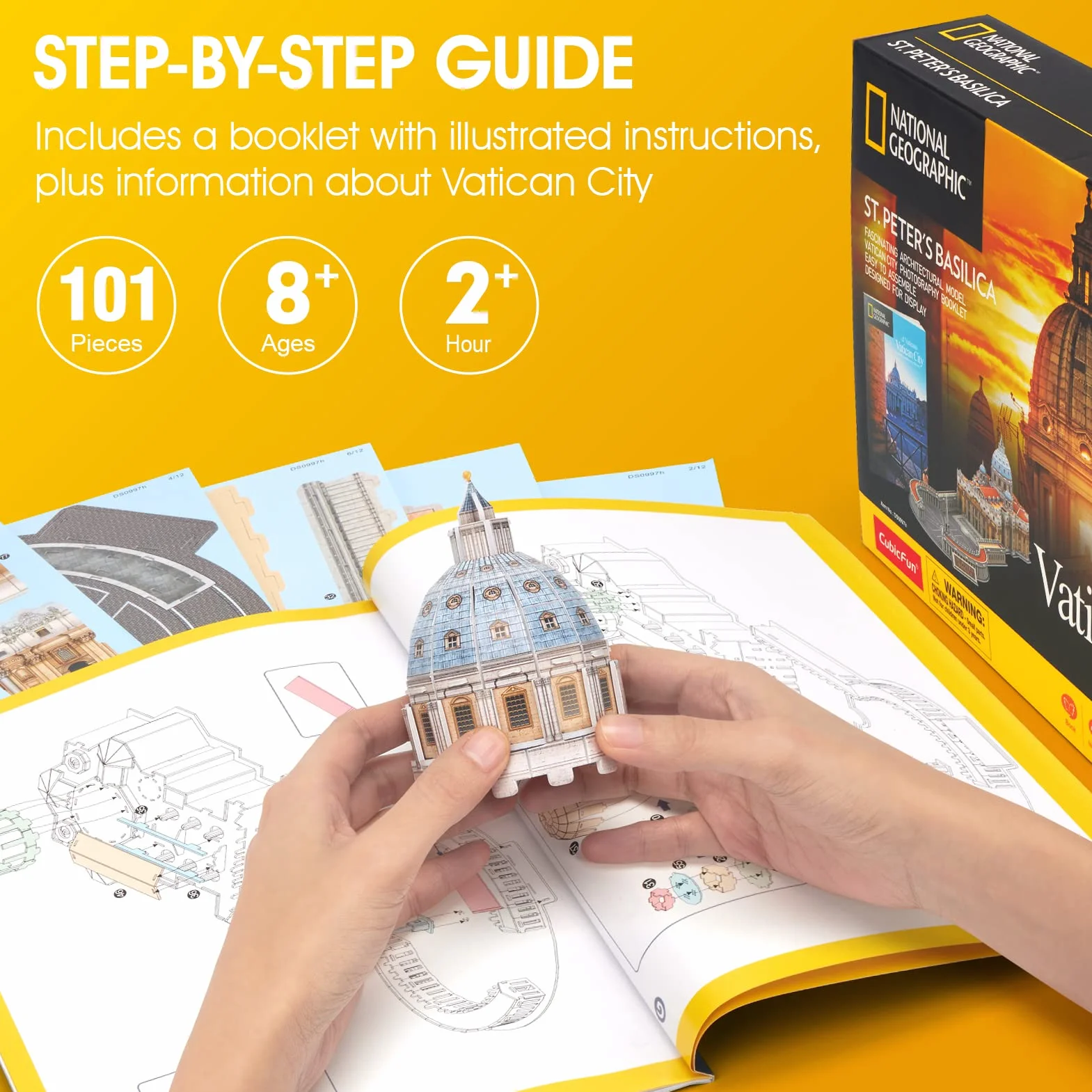 CubicFun Puzzle 3D per Adulti Kit Modello Basilica di San Pietro National Geographic, Puzzle Bambini Età 8-10 Architettura Città del Vaticano con Libretto, 101 Pezzi