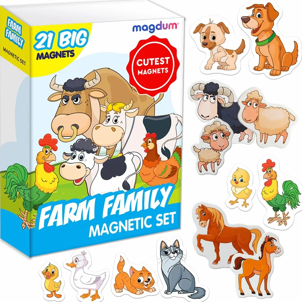Magneti Fattoria Bambini 21 Grandi Animali Magnetici Gioco Educativo Montessori Set Creativo Prescolare