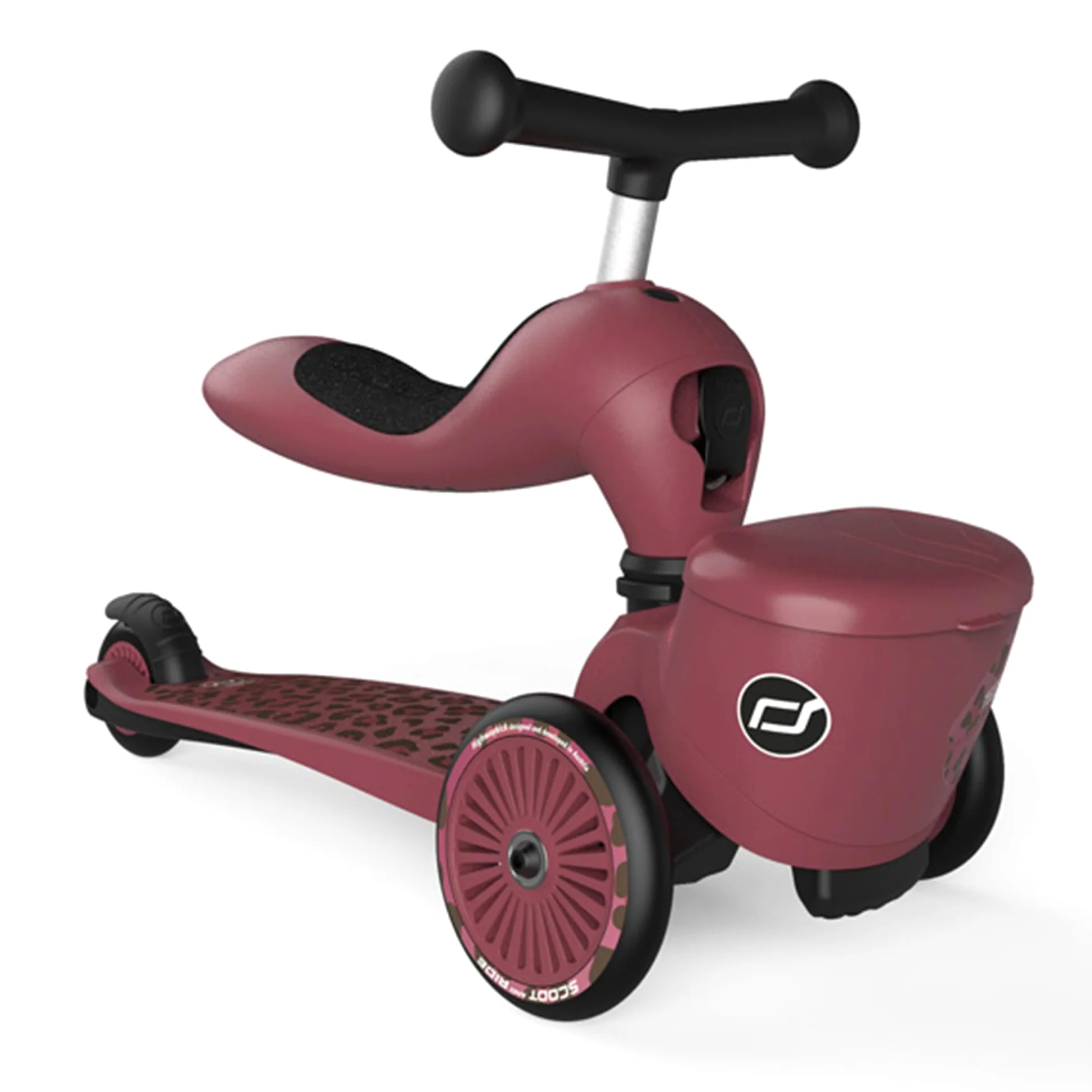 Scoot & Ride Highwaykick 1 Lifestyle Wildcat, ruota e scooter 2 in 1 per bambini (1-5 anni), con spazio di archiviazione, regolabile in altezza, cuscinetto di sicurezza, fino a 50 kg, motivo: Wildcat