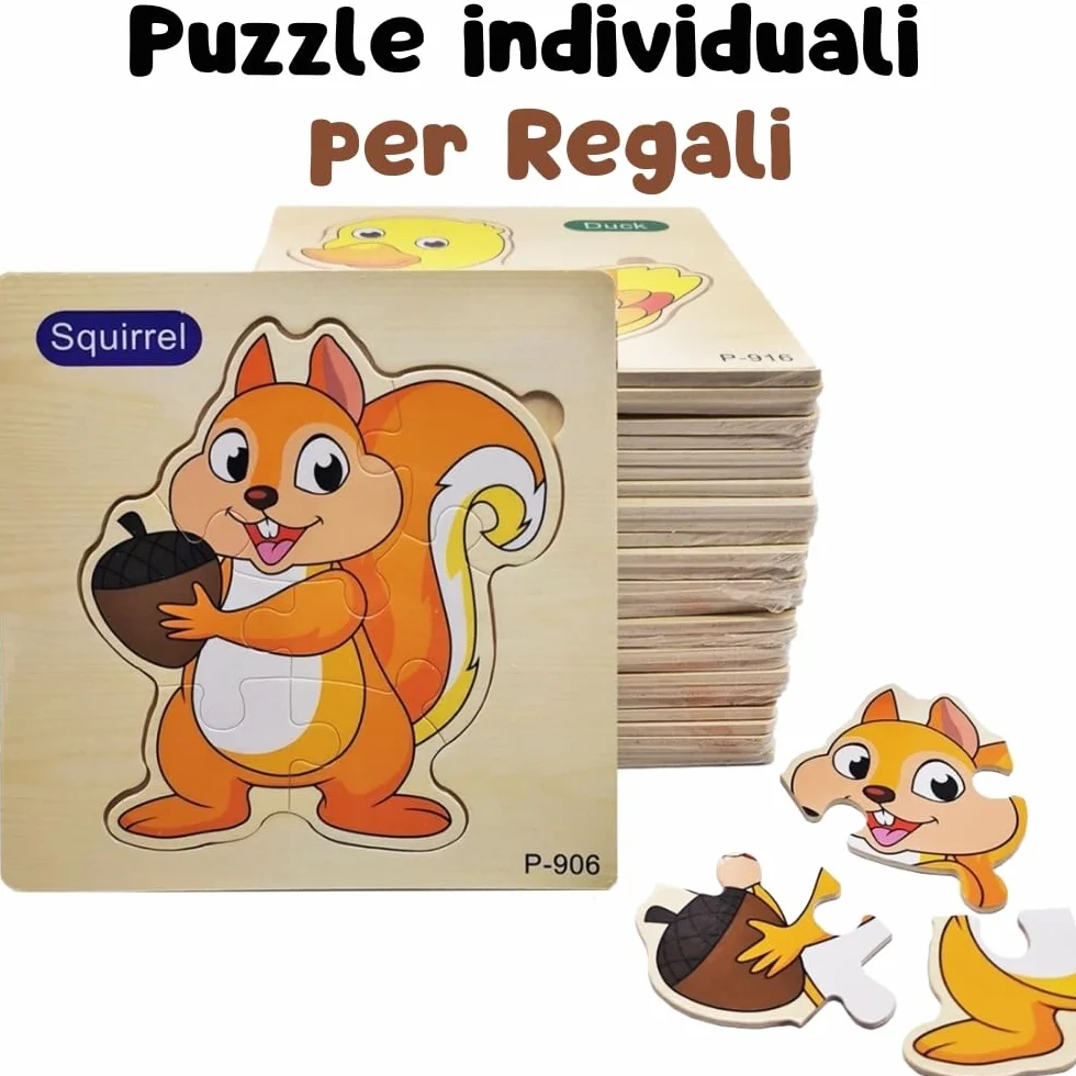 16 PCS Puzzle in Legno per Bambini di 1, 2 anni e 3, Regali per Compleanni e asilo nido, Giocattoli Educativi Montessori, Regali Originali, Puzzle in Legno con Animali (16 PUZZLE)