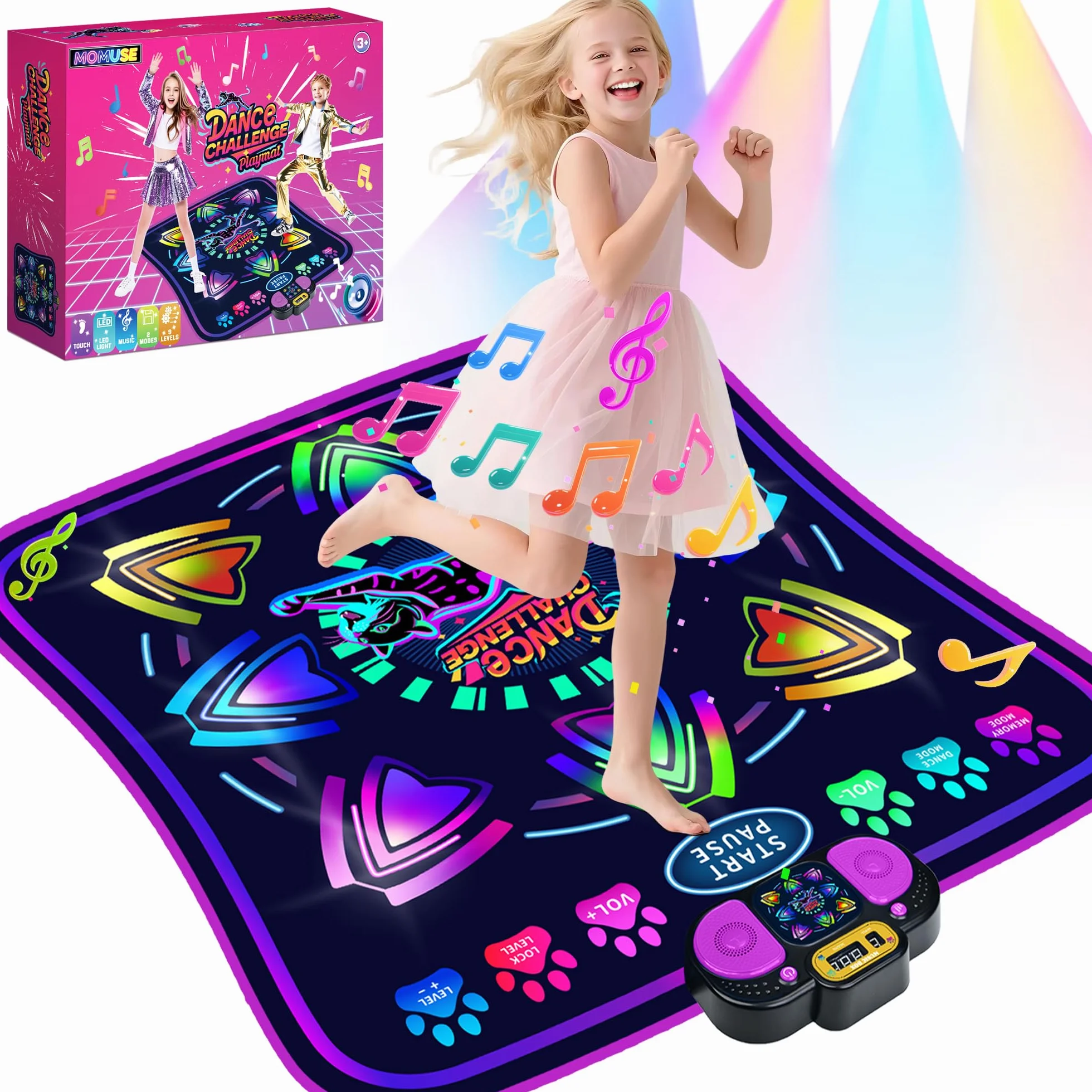 MOMUSE Tappetino da Ballo per Bambini, 2 modalità, Tappeto Musicale | Display Illuminato e 9 Livelli, Volume a 5 Livelli, Giocattolo Regali Compleanno per Ragazzi Ragazze 3 4 5 6 7 8