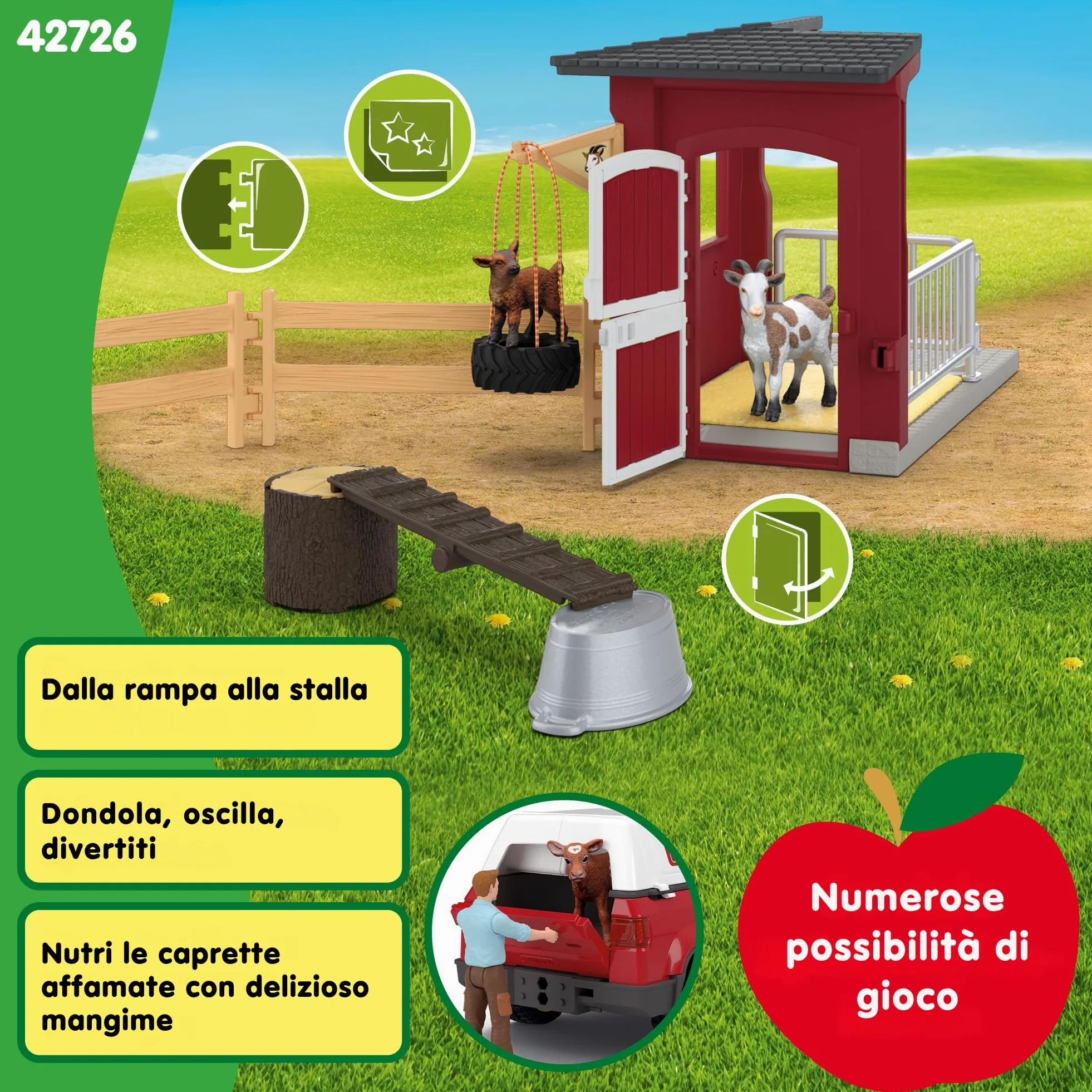 Schleich Farm World | Stalla delle capre 42726 | dai 3 Anni | 31 Pezzi | Set con stalla, capra, capretto, recinto & accessori | Figure di animali realistiche | Idea regalo bambini | Giocattolo fatto