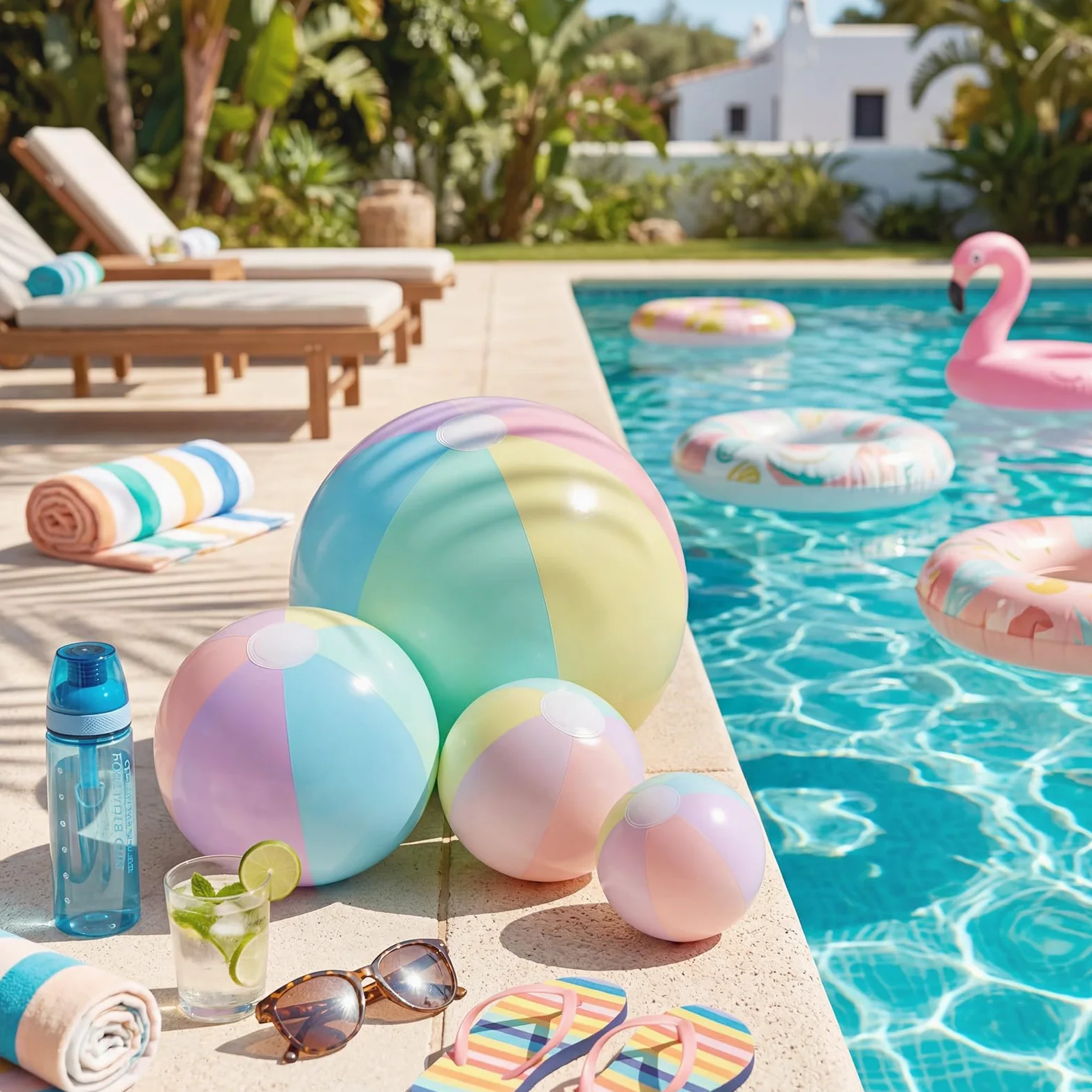 MiniInflat Confezione da 4 palline da spiaggia in 4 misure (61 cm, 40,6 cm, 30,5 cm, 20,3 cm), palline gonfiabili pastello per bambini e adulti, feste estive in spiaggia hawaiana, forniture per feste