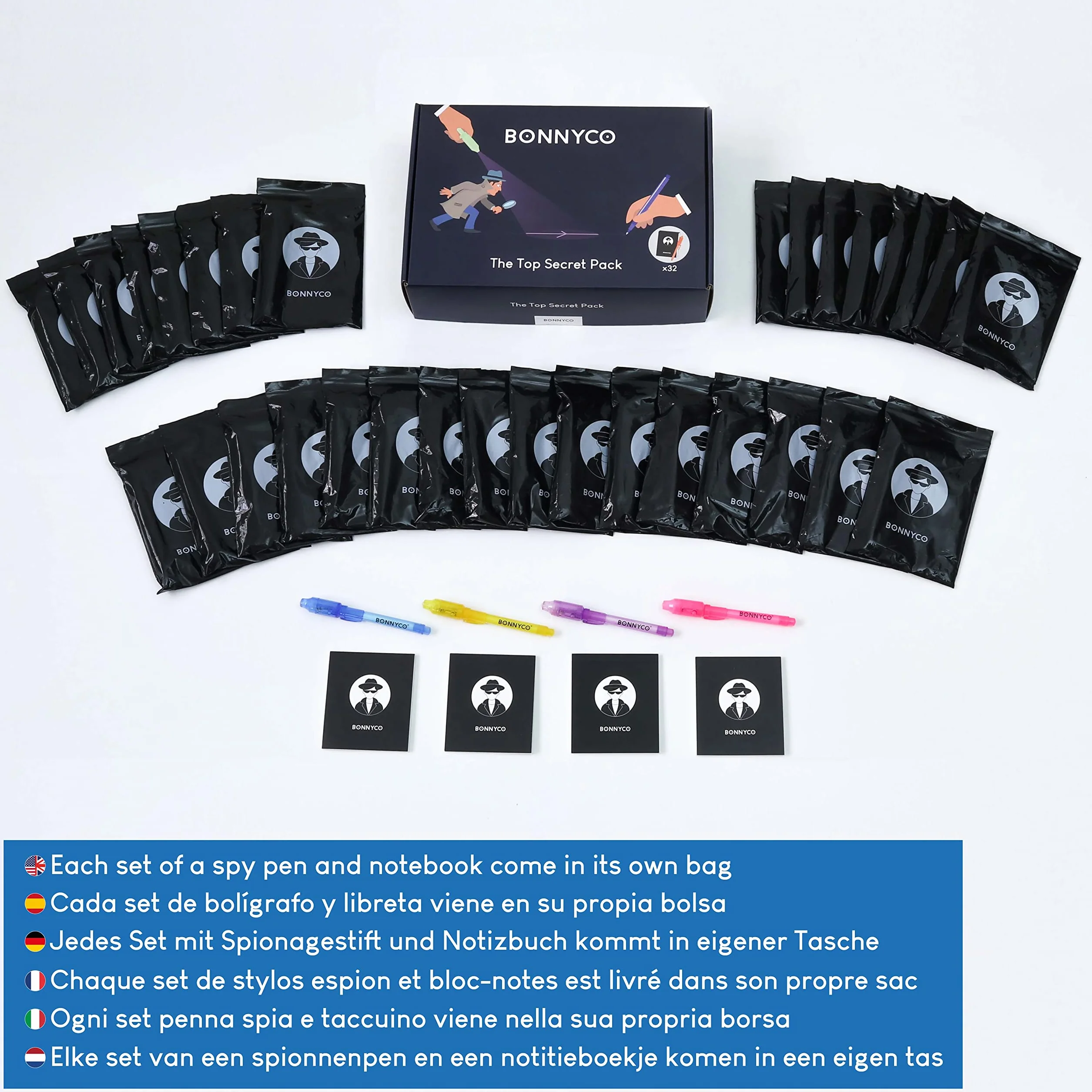 BONNYCO Penna Invisibile e Taccuino 32 Pezzi Gadget Compleanno Bambini Penna Spia Scuola Bomboniere