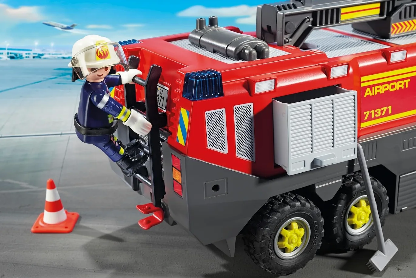 PLAYMOBIL 71371 veicolo antincendio aeroportuale con luce e suono, Piccolo