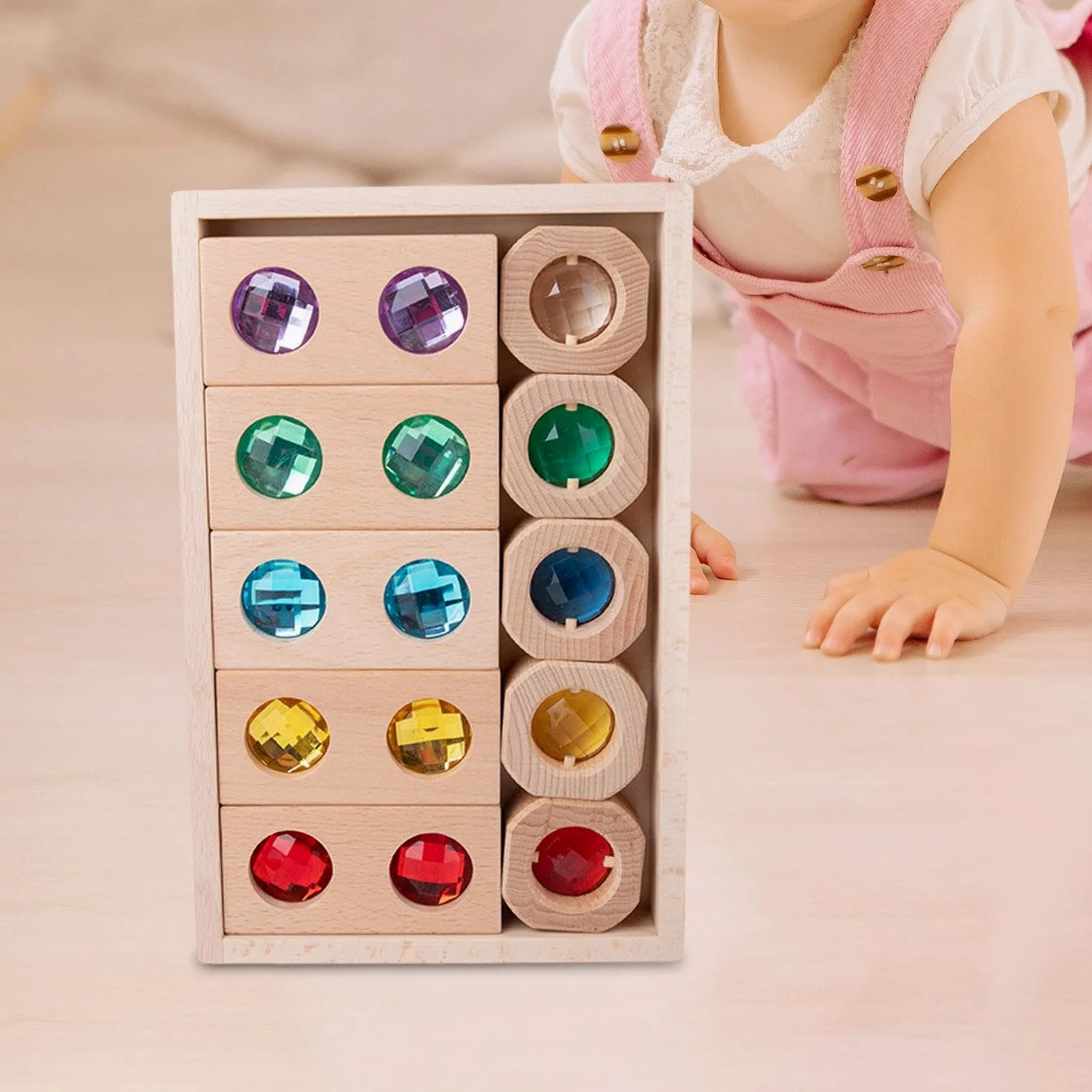 Qianly Set di Blocchi da Costruzione in Legno per Bambini, Gioco di Impilamento, Giocattolo Educativo, Set di Blocchi da Costruzione Arcobaleno per Il Comple, Stile a