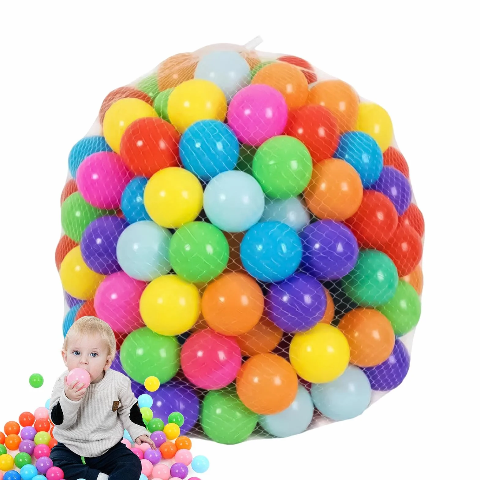 BALLEBAD - 300 g palline colorate | 50 pezzi di borse di stoccaggio per bambini ideali per le palline da gioco al coperto delle palline della sala per bambini non durevoli da 1 anno