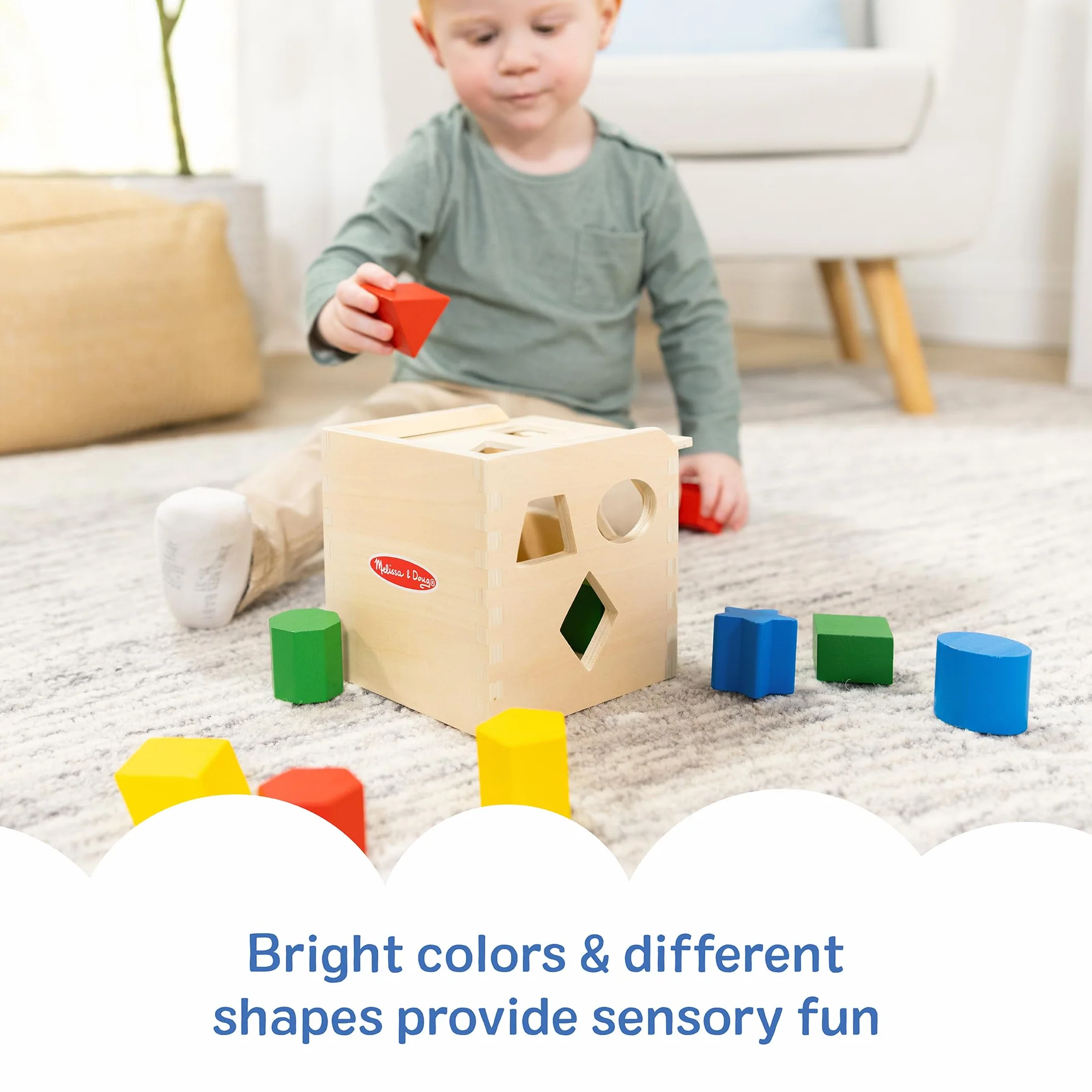 Melissa & Doug Cubo Incastri - Forme Geometriche in Legno, Giochi Educativi, Montessori, Regali per bambino e Bambina, +2 Anni