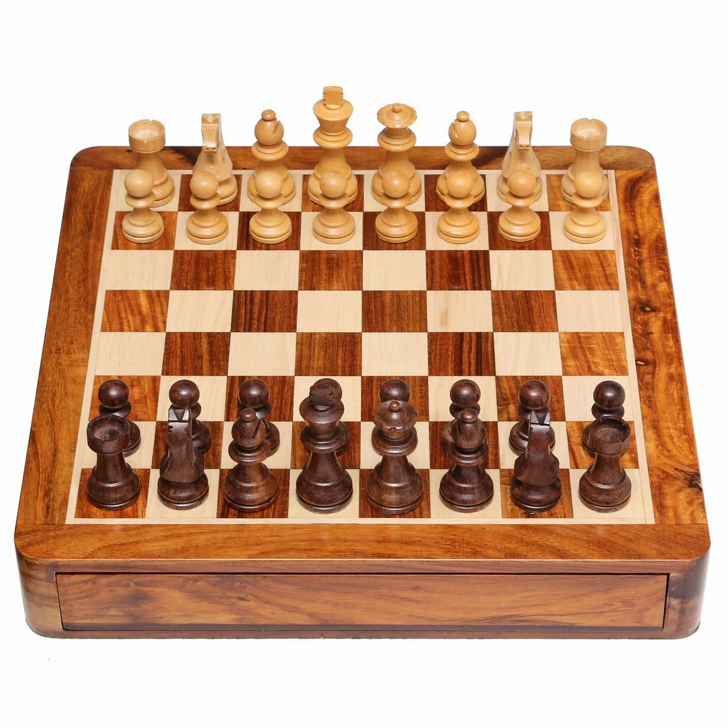 Scacchi magnetici in legno con cassetto portaoggetti | Scacchiera da viaggio Set da gioco con scacchiera (12x12 pollici)