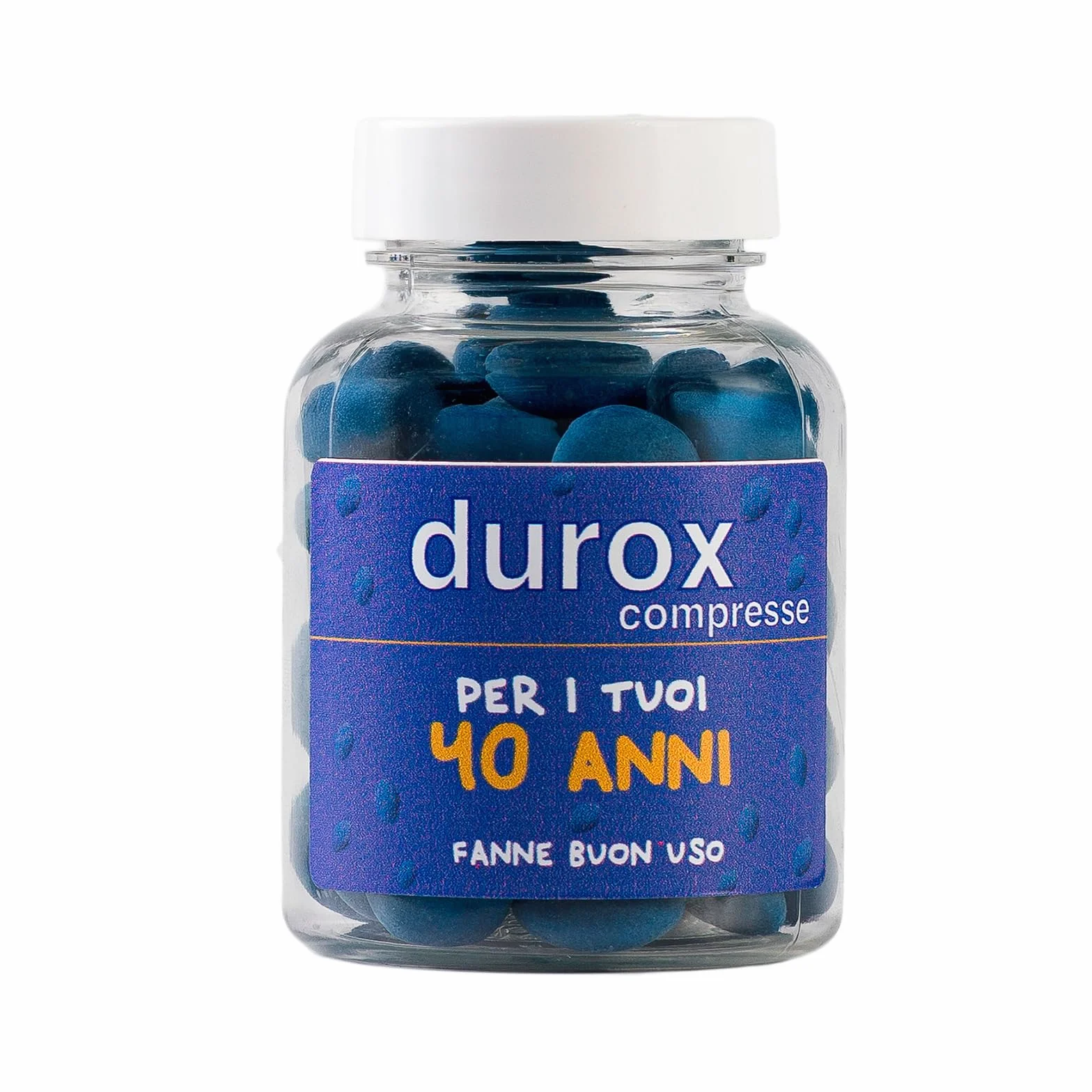 DUROX Compresse Blu 40 Anni – Scherzo Wiagras Goliardico per Uomo – Idea Regalo Divertente Compleanno 40 anni – Confetti Blu al Cioccolato – FANNE BUON USO