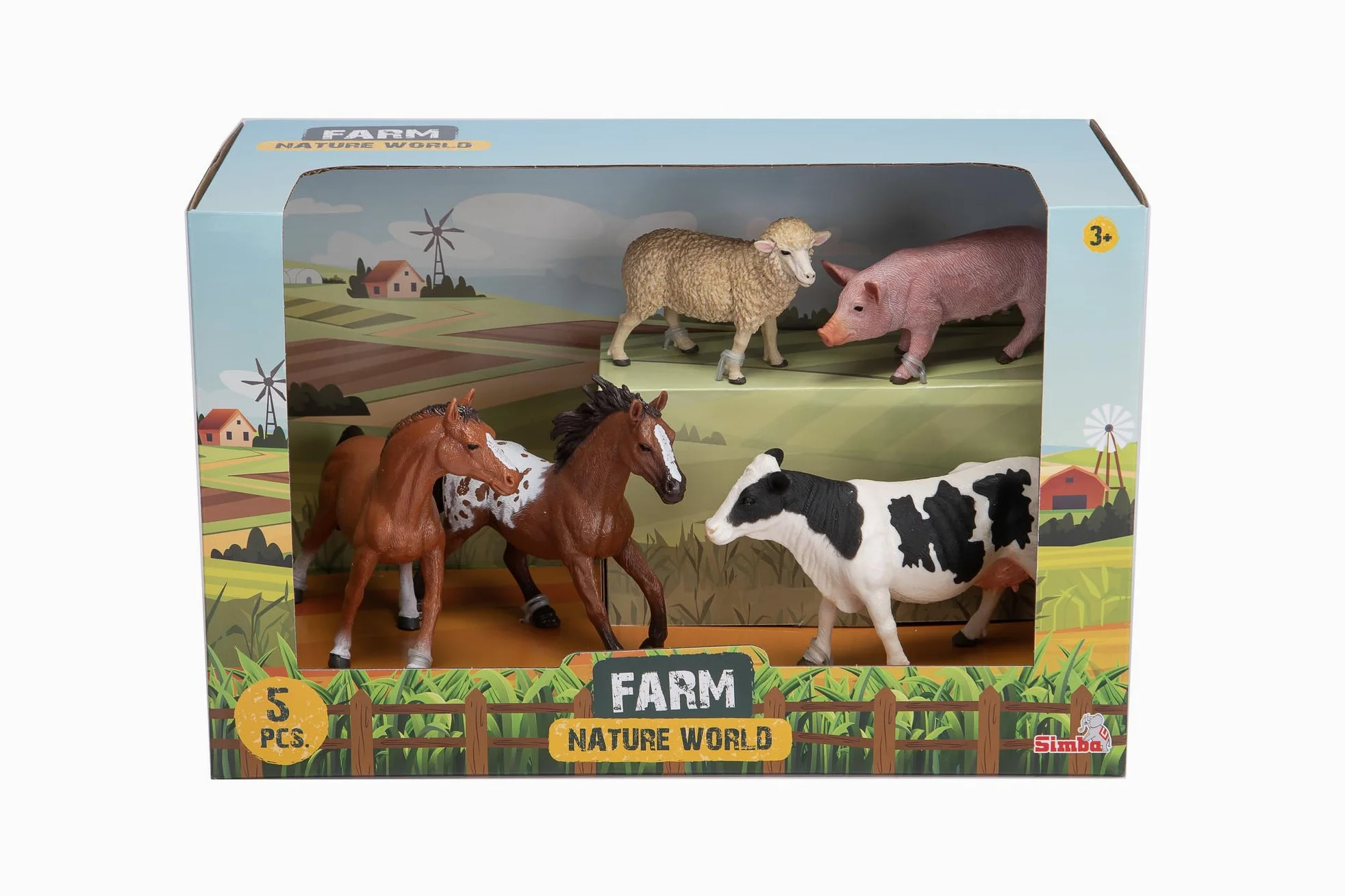 Simba 104343102 - Set di statuine fattoria con personaggi della fattoria, giocattoli, cavallo, cavallo al galoppo, pecora, maiale, mucca, 10-15 cm, a partire dai 3 anni