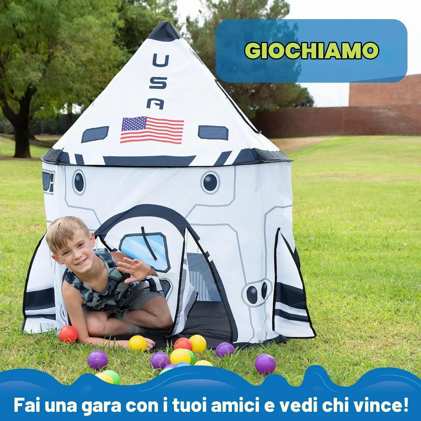 JOYIN Tenda per Bambini Razzo Spaziale Pop Up, Portatile Pieghevole Space per Interni ed Esterni