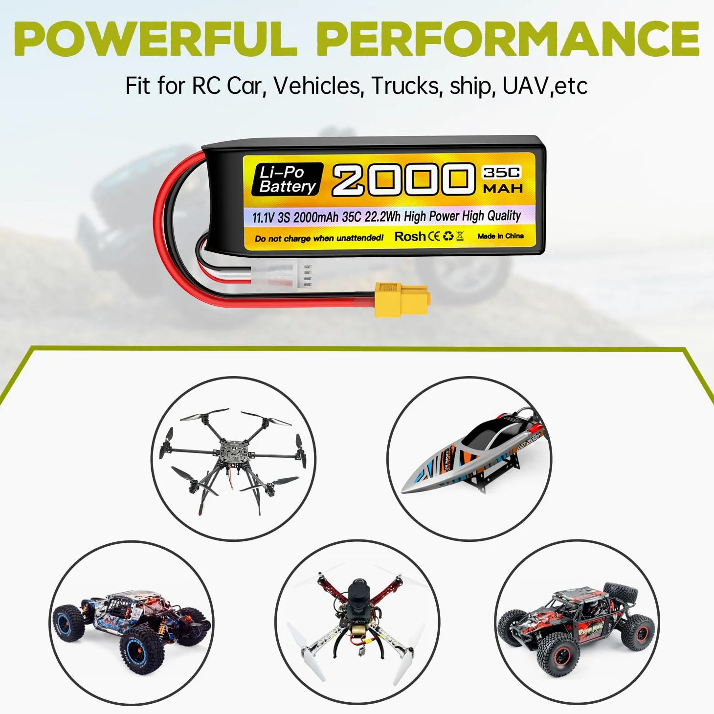 3S Lipo Batteria 11.1V 2000mAh 35C XT60 Spina con Cavo di Ricarica USB per RC Auto Camion RC Barca RC Quadcopter FPV Drone Batteria