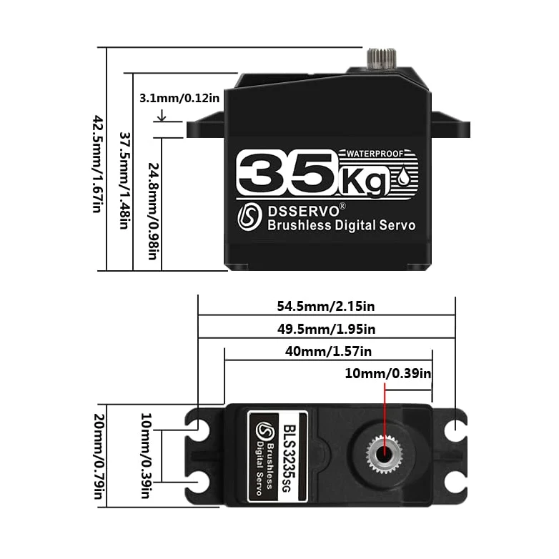 35kg Brushless RC Digital Servo High Torque Full Metal Gear IP67 Motore di sterzo veloce - 180 gradi