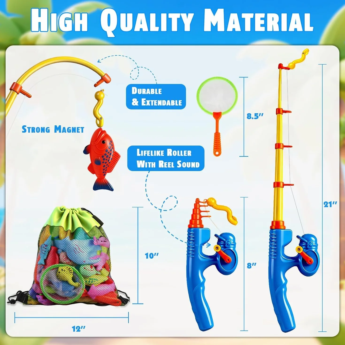 Gioco di Pesca Magnetico per Bambini 3 4 5 Anni - 30 Pezzi Giocattoli da Bagnetto e Piscina - Set Pesca con 2 Canne da Pesca e Custodia - Regalo Estivo per Mare, Giardino e Spiaggia