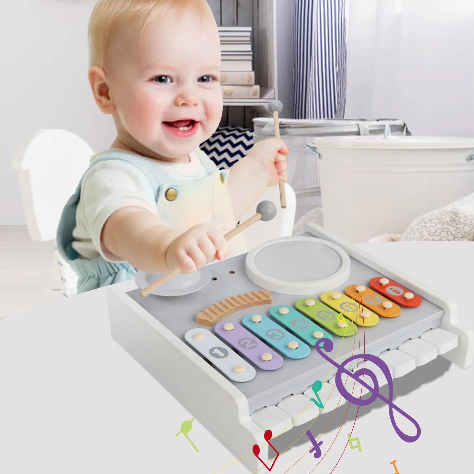 Baby,Multifunzionale In Legno Divertente - Set di Tamburi per e Strumento Musicale - Per Casa Asilo Scuola Materna Aula Compleanno Natale Ragazzi Ragazze