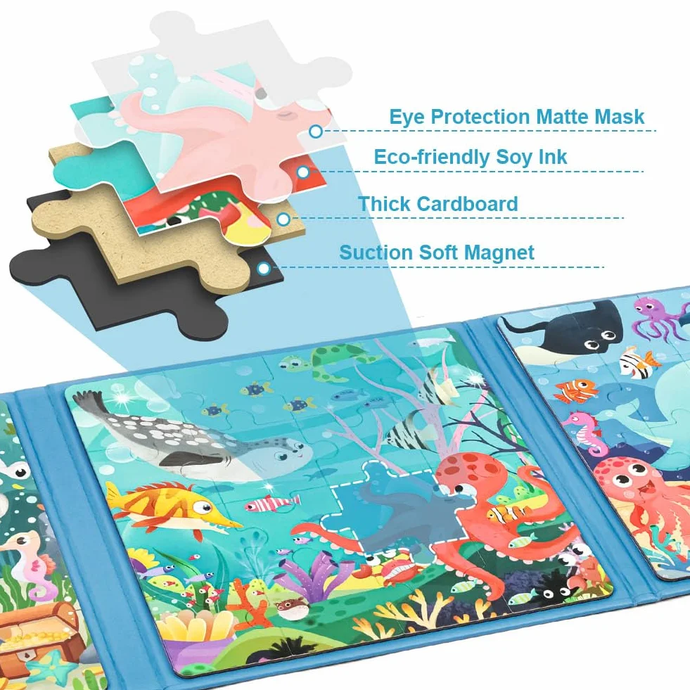 Aolso Puzzle Magnetici Montessori Giochi per Bambini 3-7 Anni Esplorazione Sottomarina